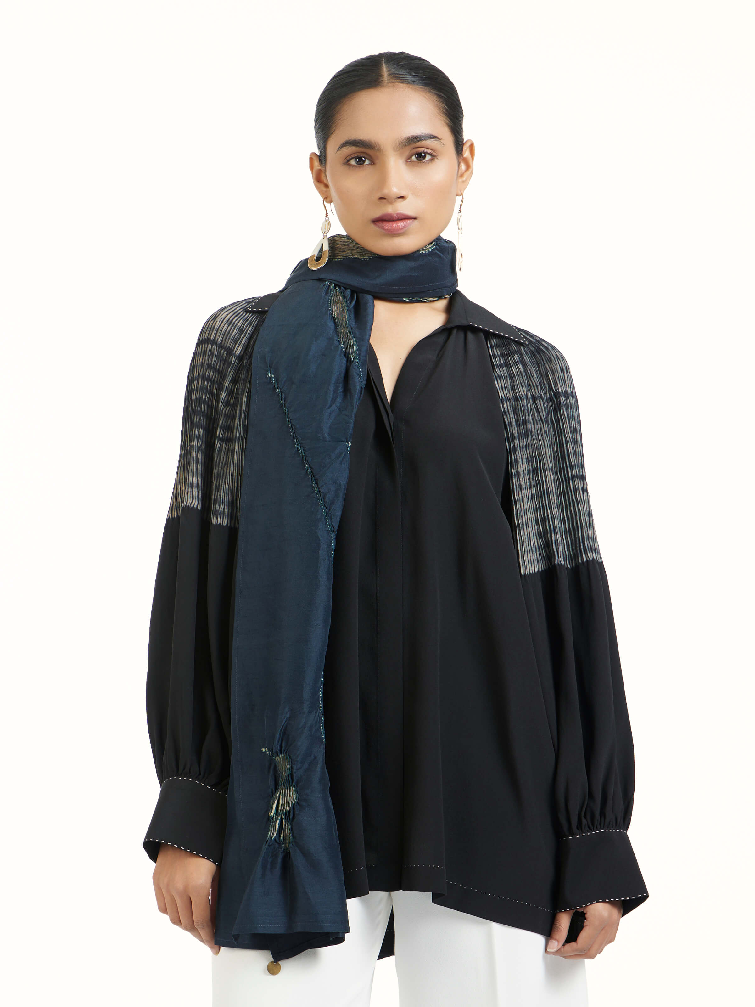 Whiskey Blue Tie & Dye Shibori Stole