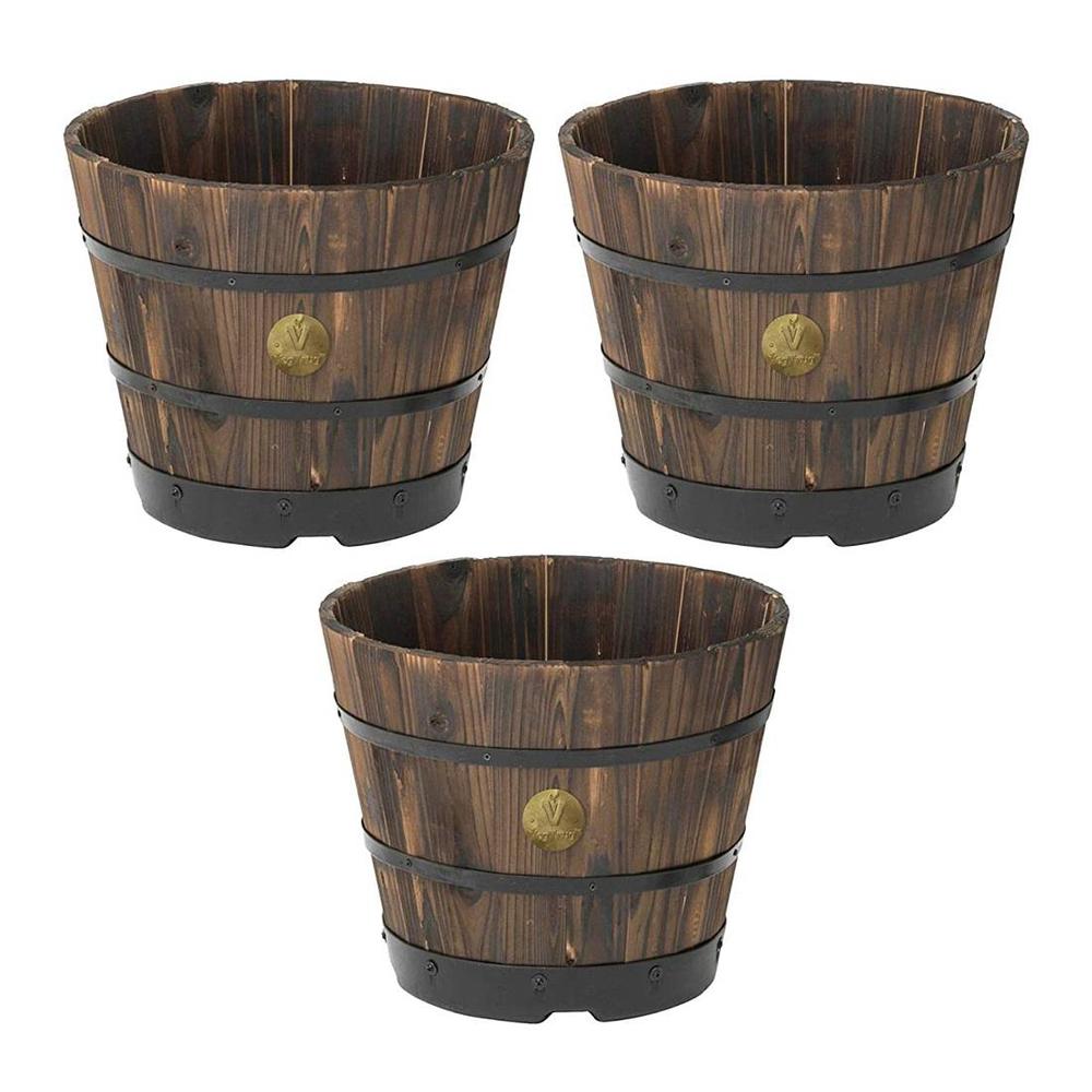 VegTrug Wooden Barrel Planters 46cm Burnt Oak