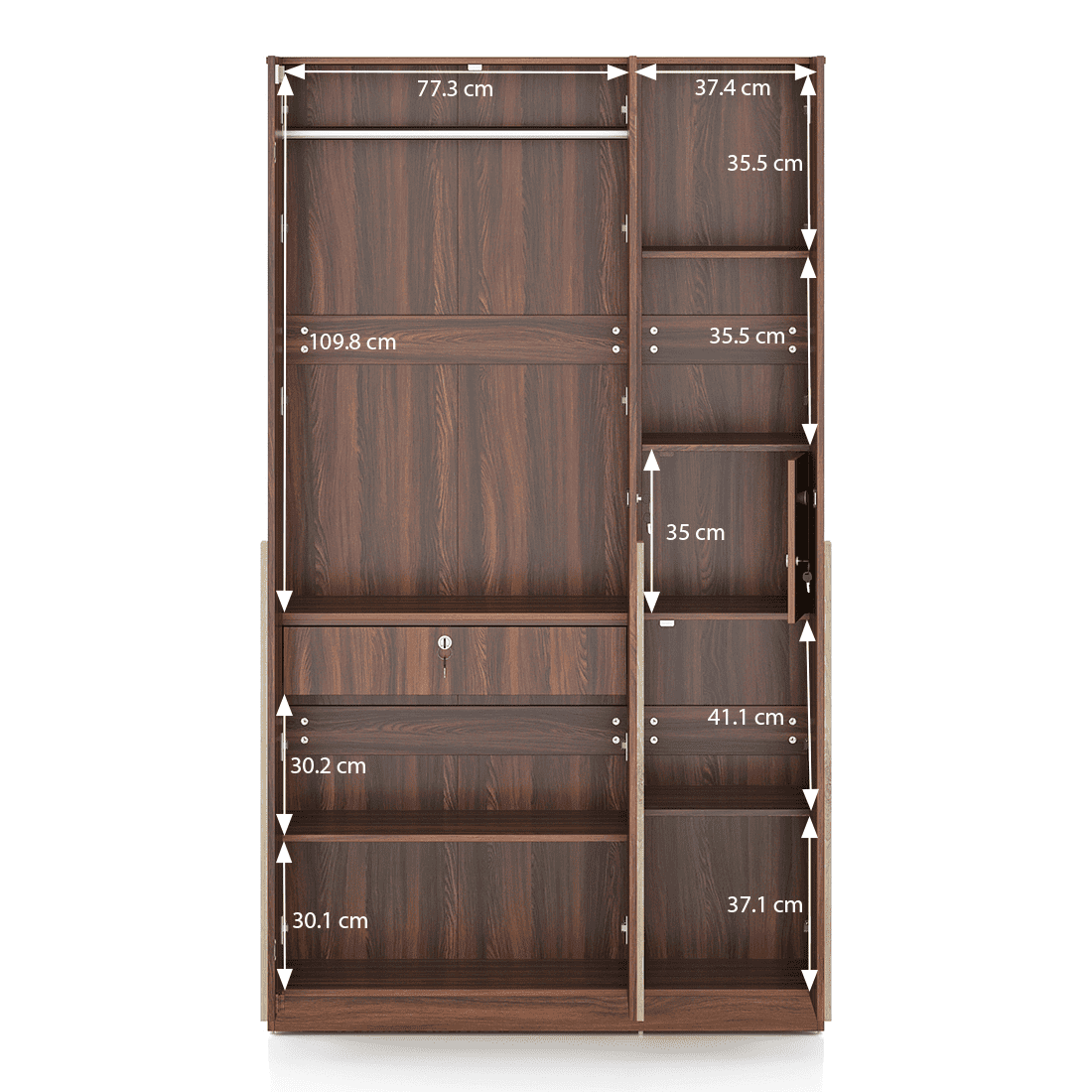 Rodrigues 3 Door Wardrobe in Rolex Brown Finish