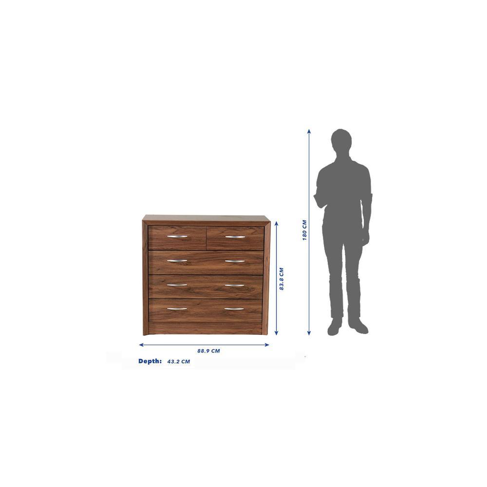 Yuko Wide Chest of 5 Drawers in Columbia Walnut Finish