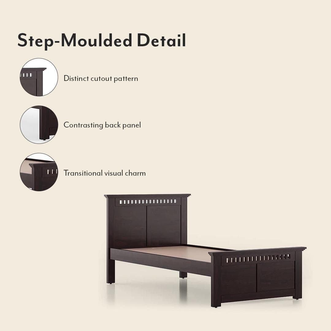 Fidora Solid Wood Single Size Non Storage Bed in Mahogany Finish