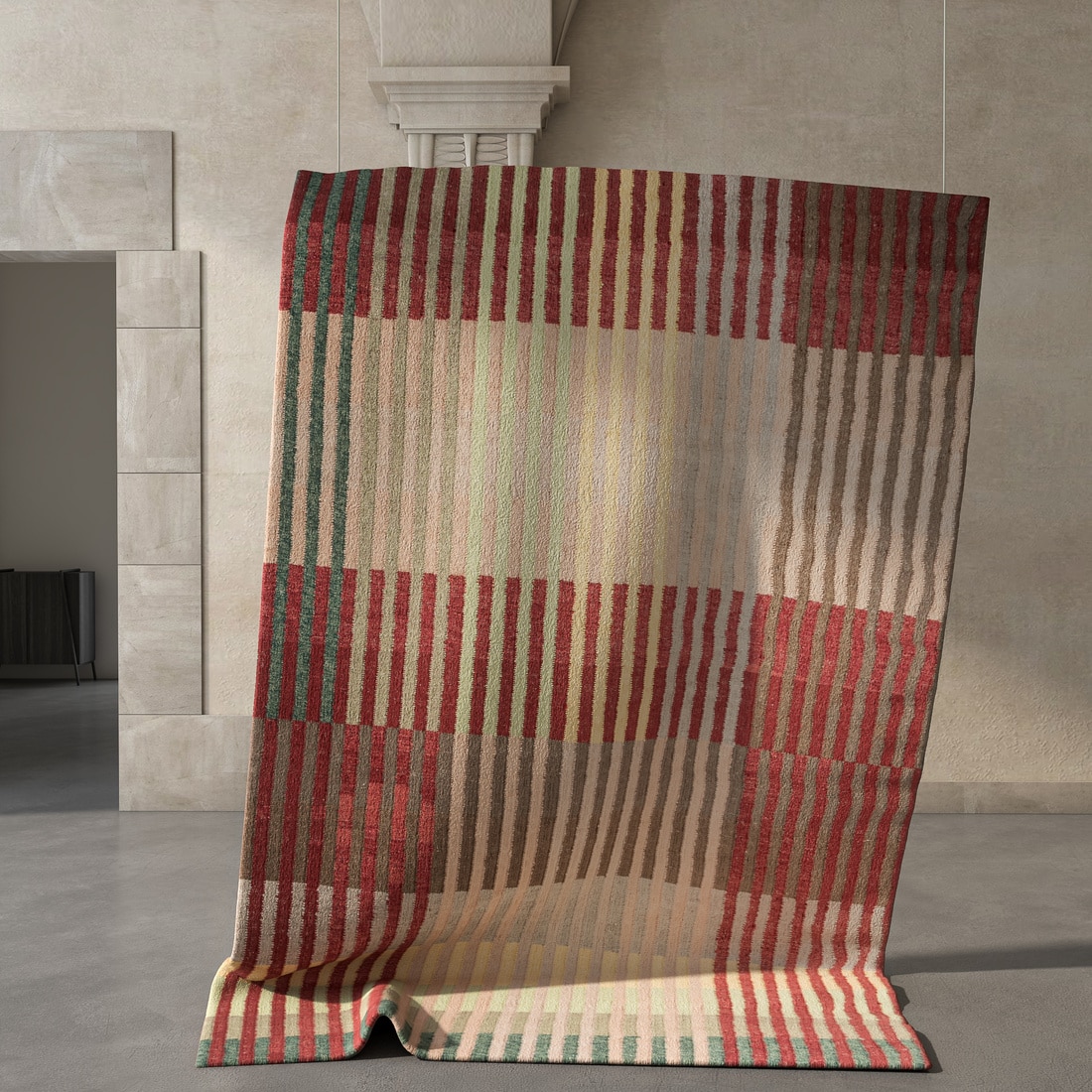 Jaipur Rugs Soft Striped Wool Dhurrie Rug Natural 6x9 ft in Apricot and Chili Pepper colour - Jaipur Rugs