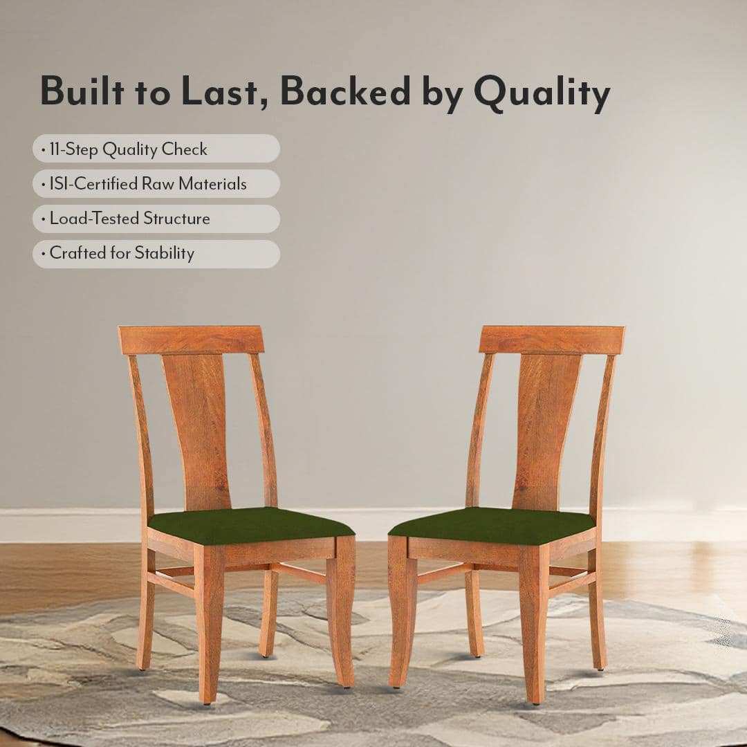 Fabio Dining Chair Set Of 2 In Colour Olive Green And Finish Amber Walnut