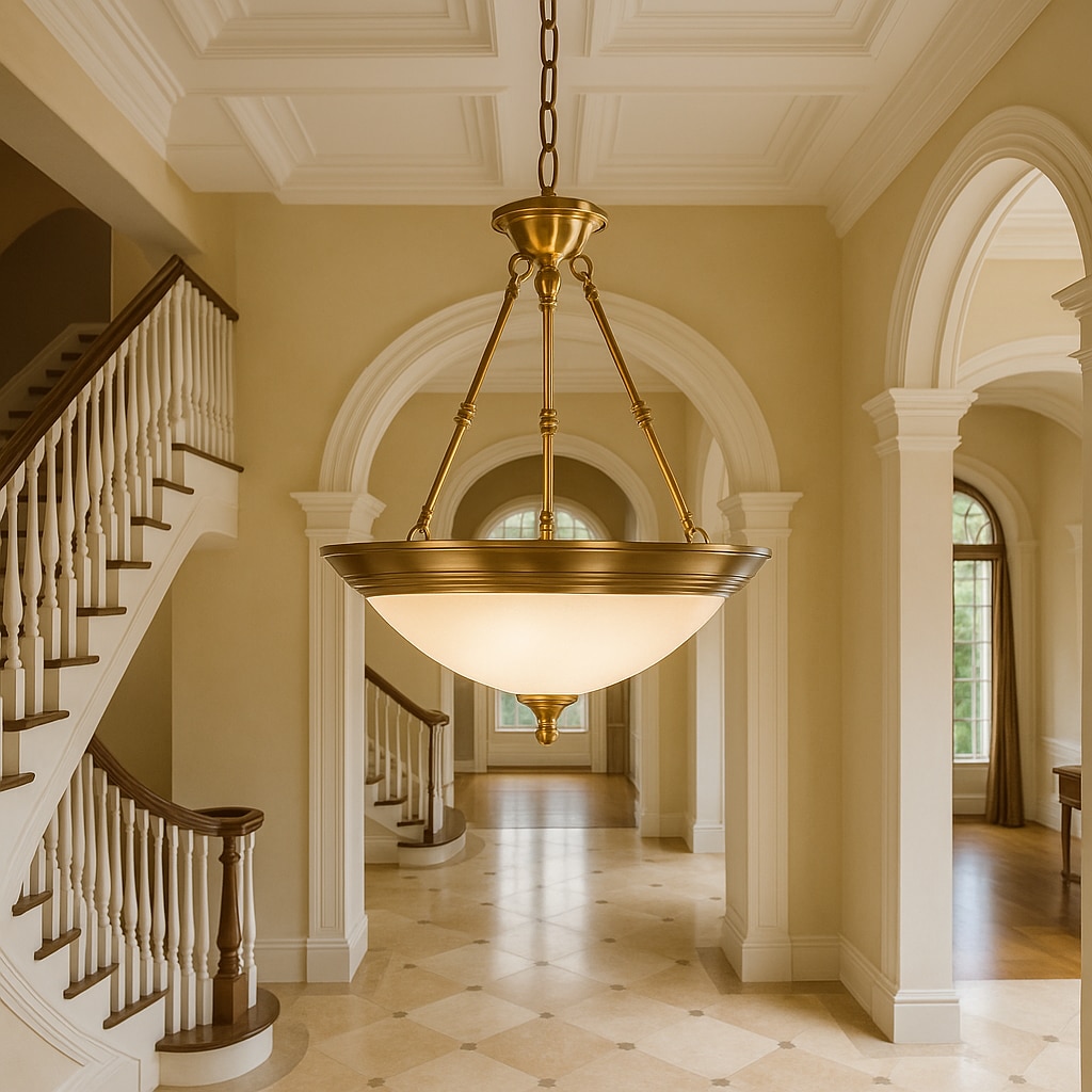 Quoizel Arlo 3-Light Pendant In Pure Brass With Frosted White Glass Shades