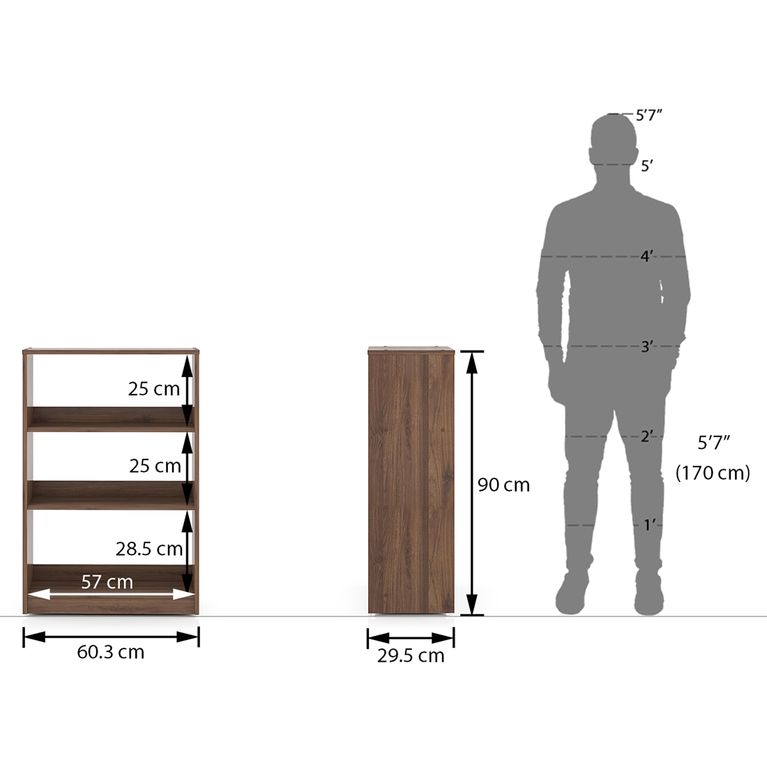 Megan Engineered Wood Bookshelf in Classic Walnut Finish