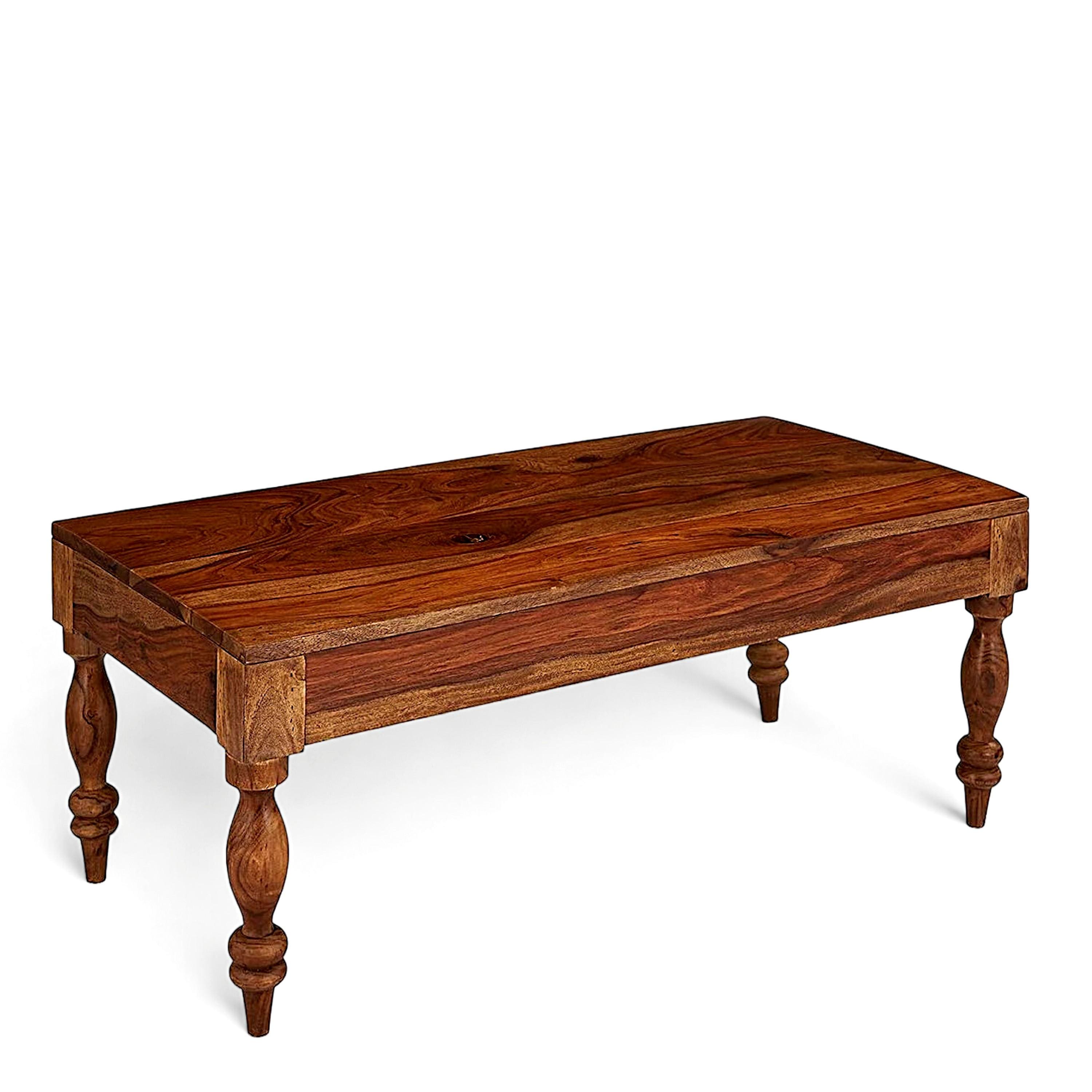 Hudson Sheesham Wood Traditional Rectangle Coffee Table In Natural Teak Finish