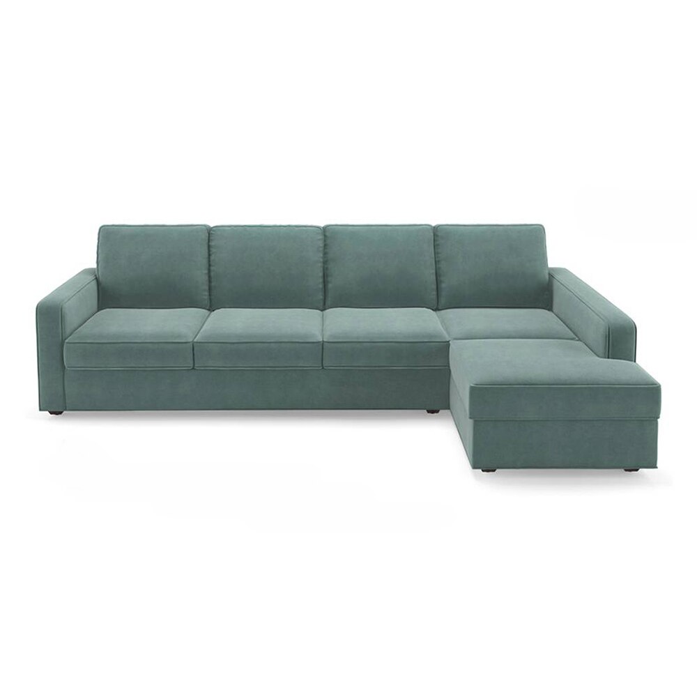 Apollo Sectional Fabric Sofa (Colour : Dusty Turquoise Velvet , Seating Capacity : Right Aligned 3 Seater + Chaise+ Ottoman  Cushion Type : Hard )