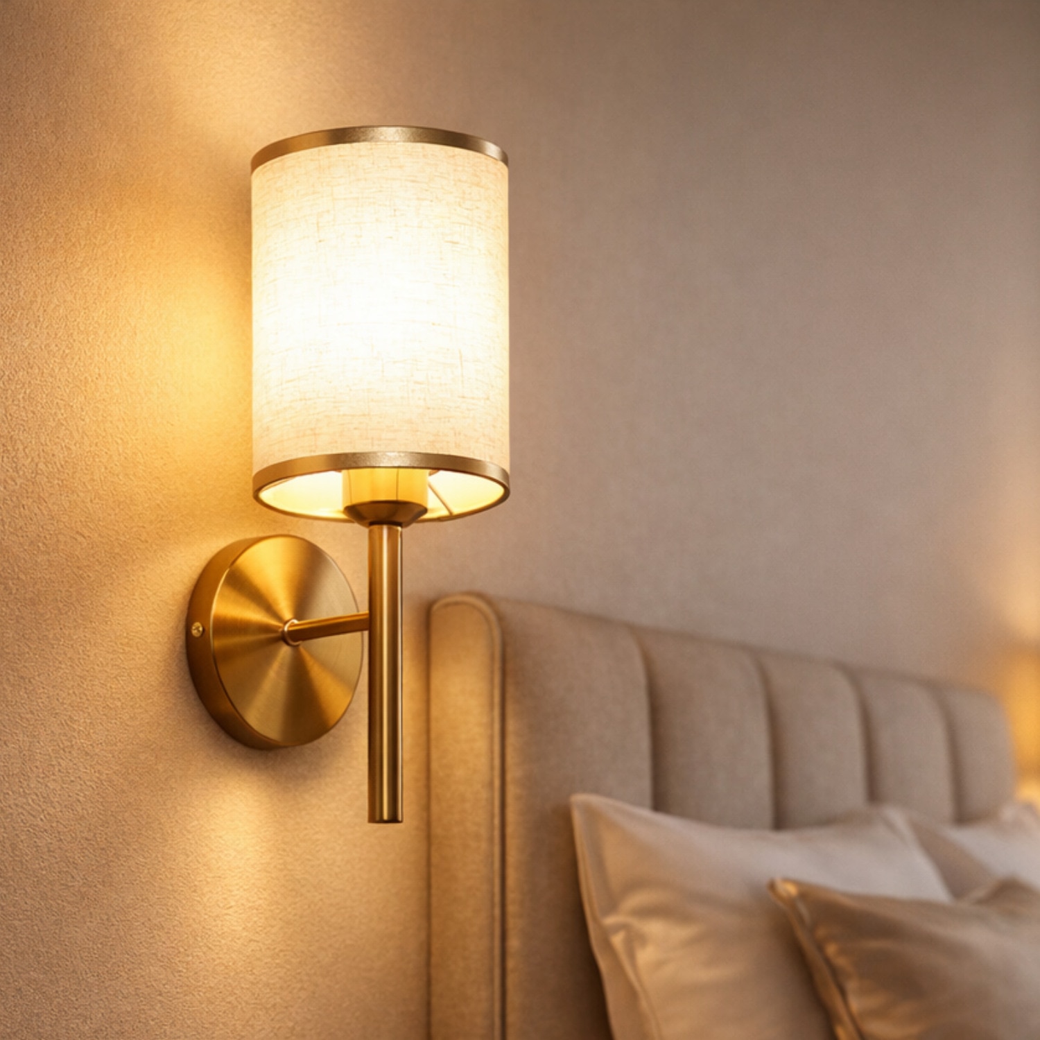 Eliante Cloth Shade Wall Lights Mild Steel & Glass Material Antique Gold & White Finish