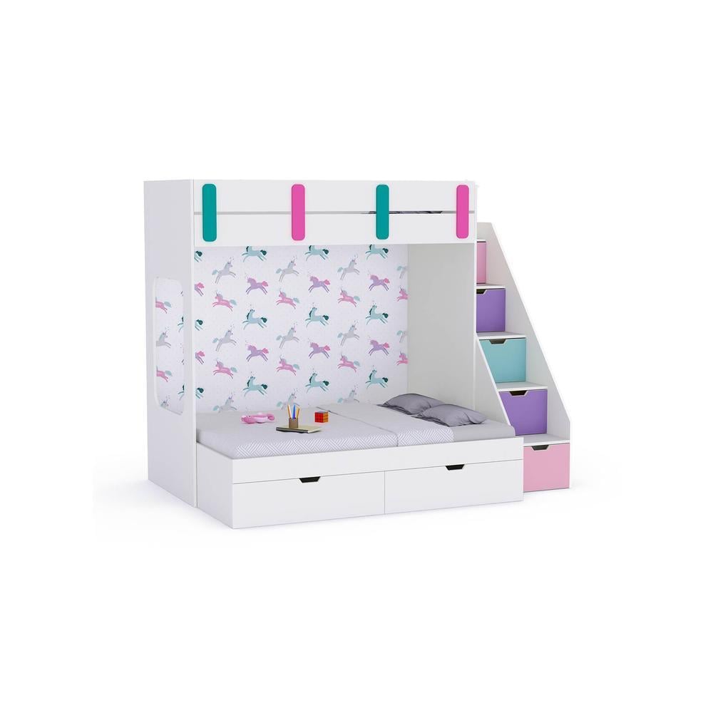 Pattern Dreams Bunk Bed with Storage in White Colour BKBB013
