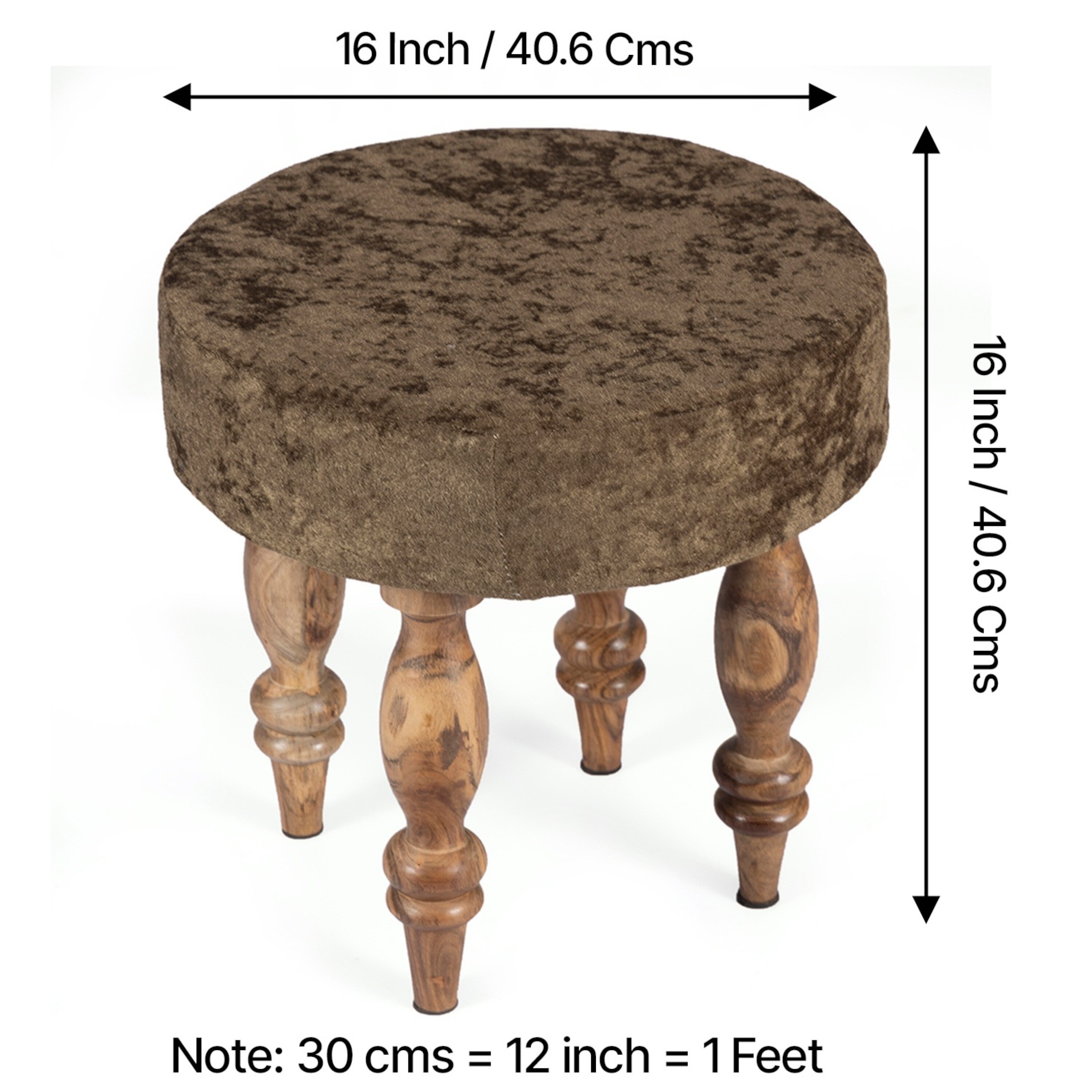 Roswell Sheesham Wood   Round Set of 2 Stools in Green Sparkle Velvet Upholstery