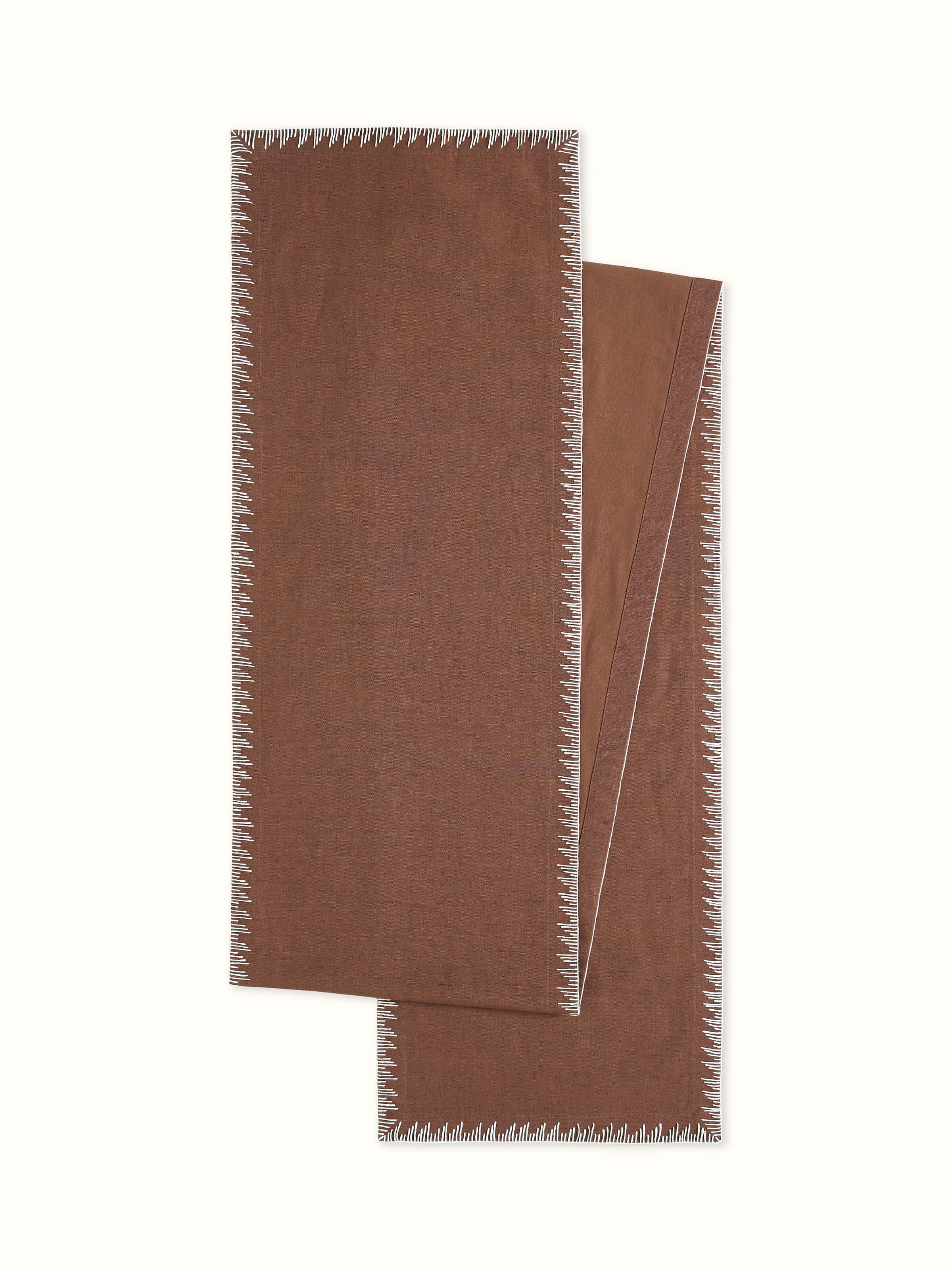 Parvat brown linen cotton hand embroidered table mat with edge stitch border – Swadesh