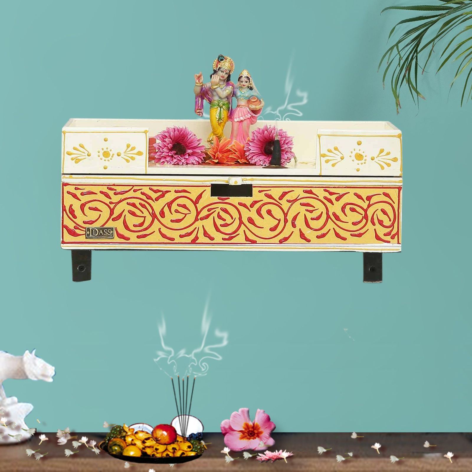 D'Dass White Wooden Shelf Style Temple For Pooja In Home and Office