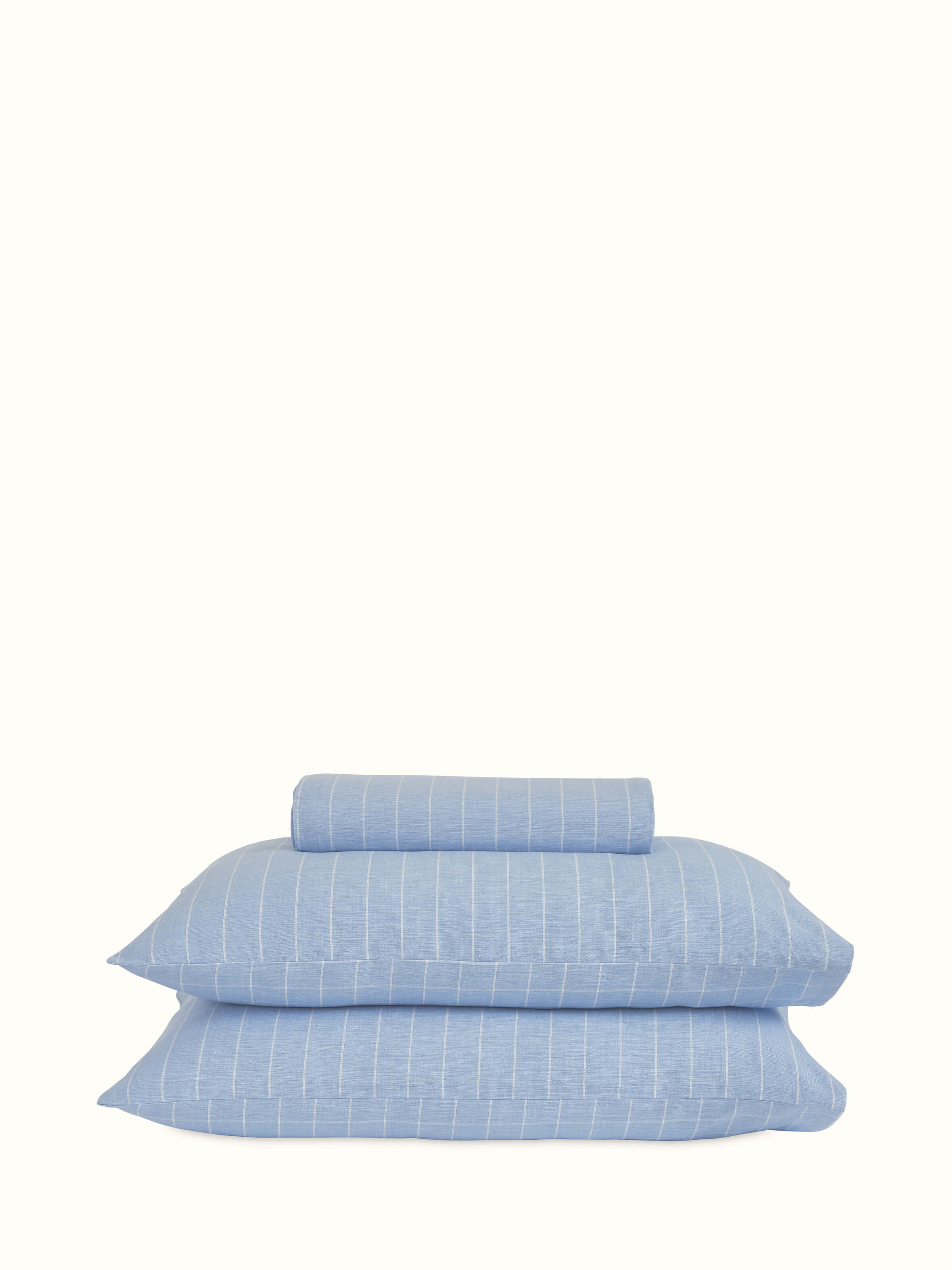 Keshod Handloom Cotton Sage Chambray Stripe Queen-size Bedsheet Set