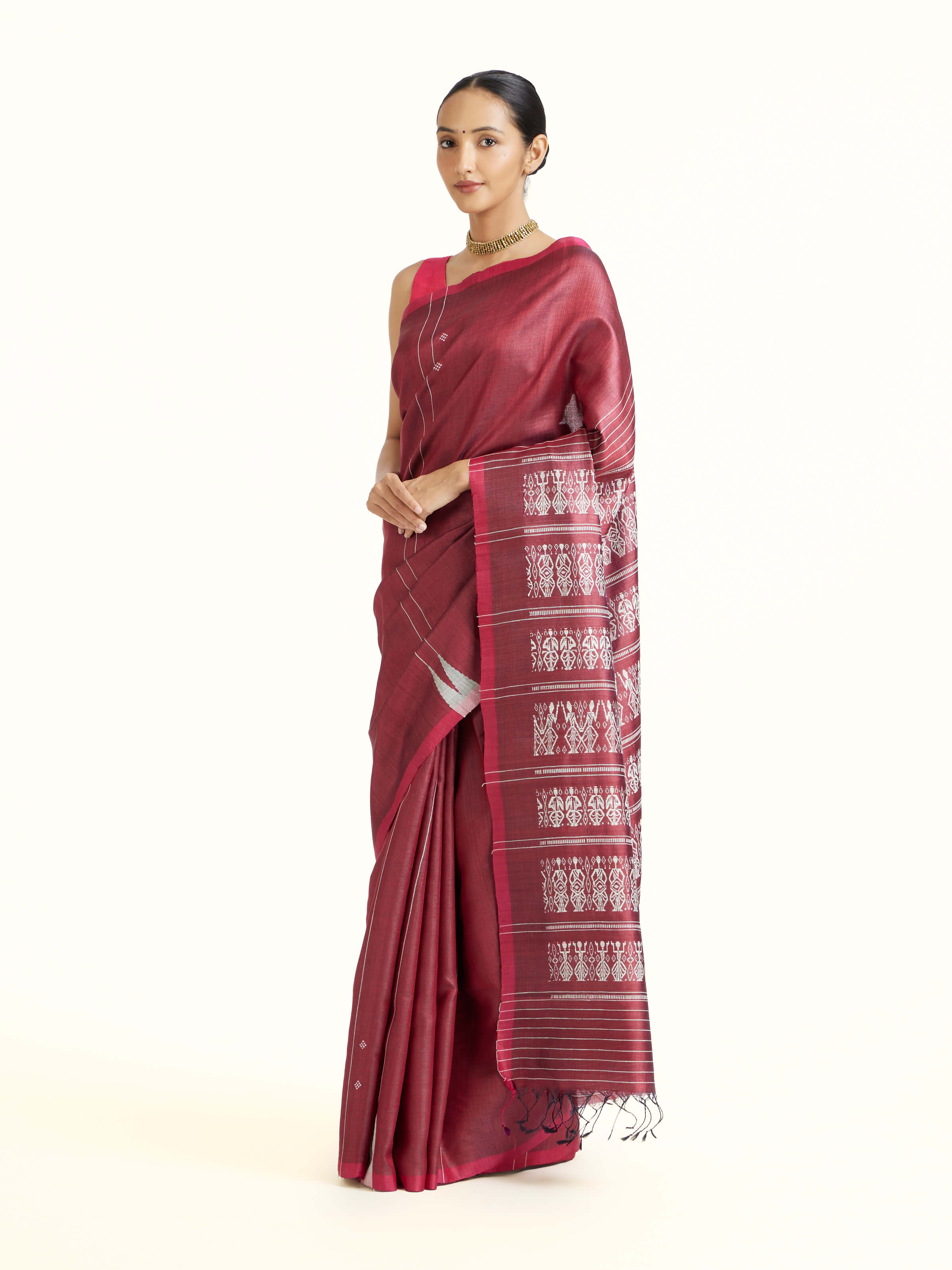 Maroon Tussar Silk Odisha Ikat Saree