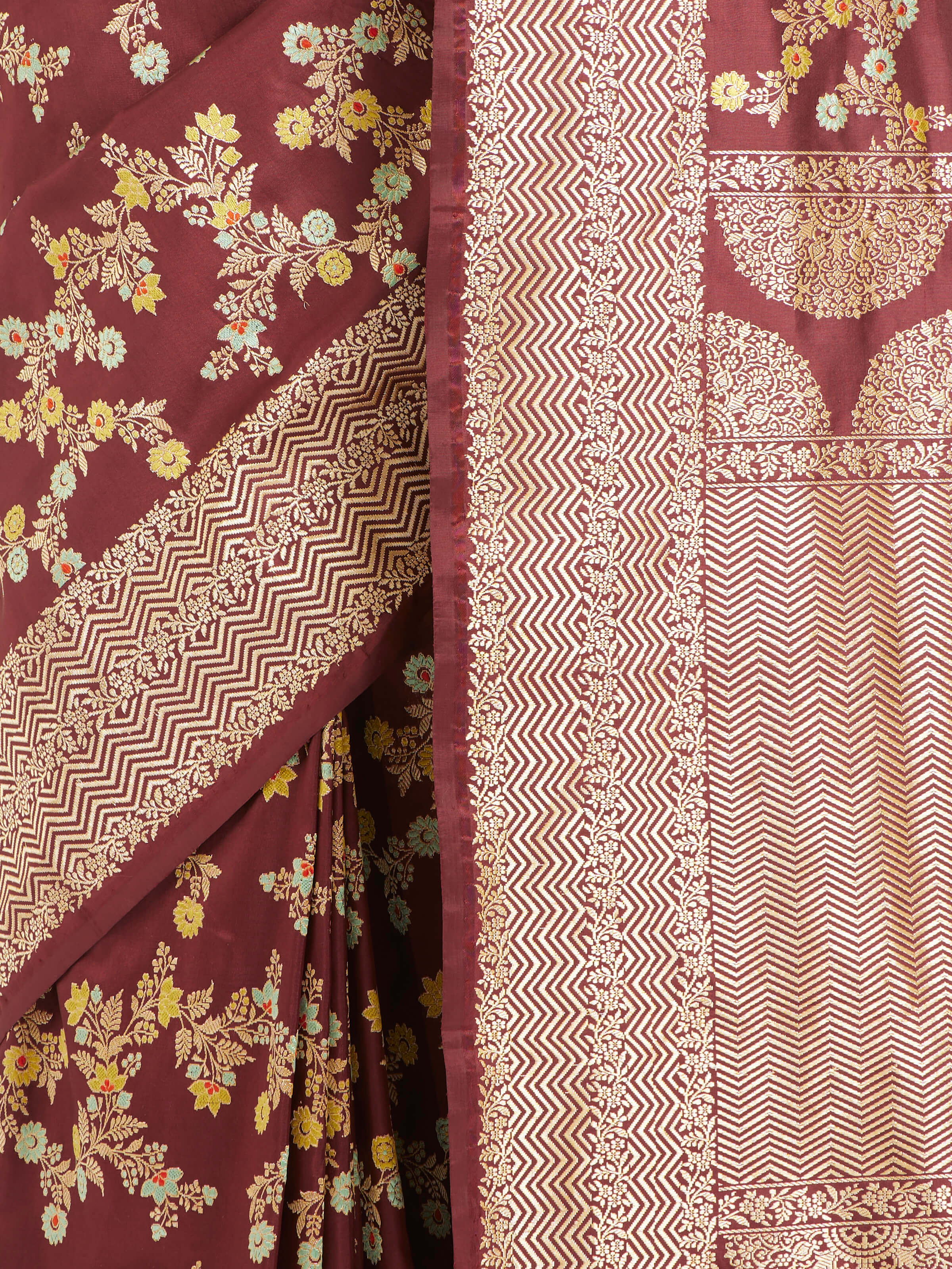 Brown Banarasi Kadhwa Silk Saree
