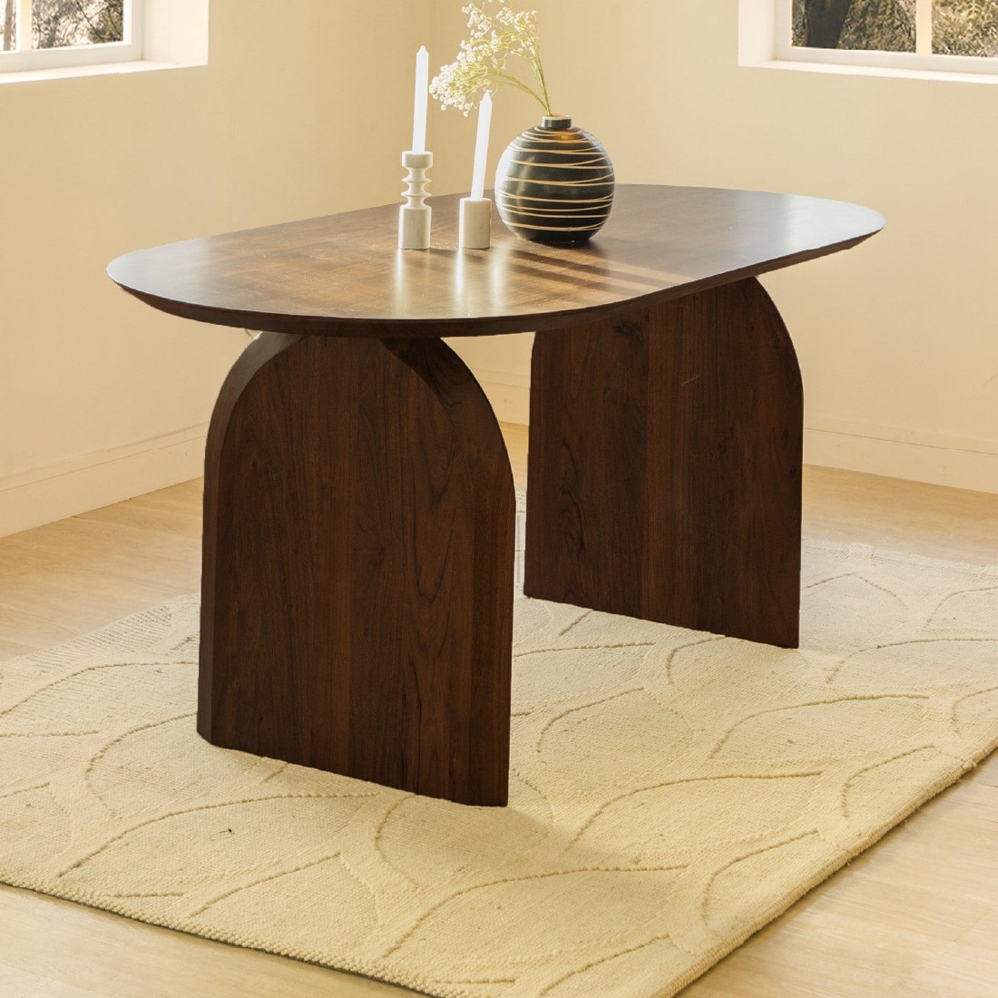 Emiko Solid Wood Six Seater Dining Table in Brown Colour - Orange Tree
