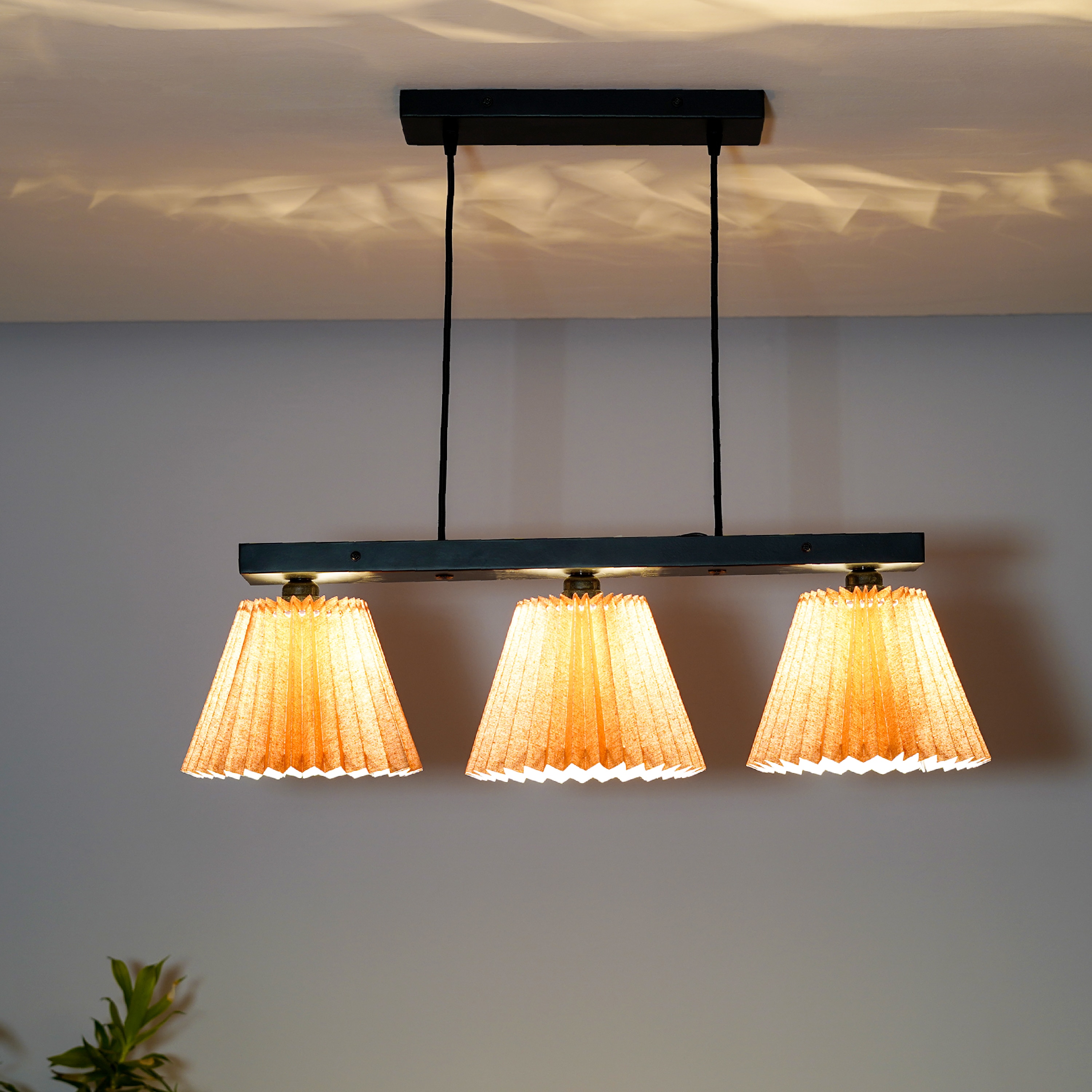 Adeline 3 Light Ceiling Pendant in Black Metal With Beige Cotton Shade