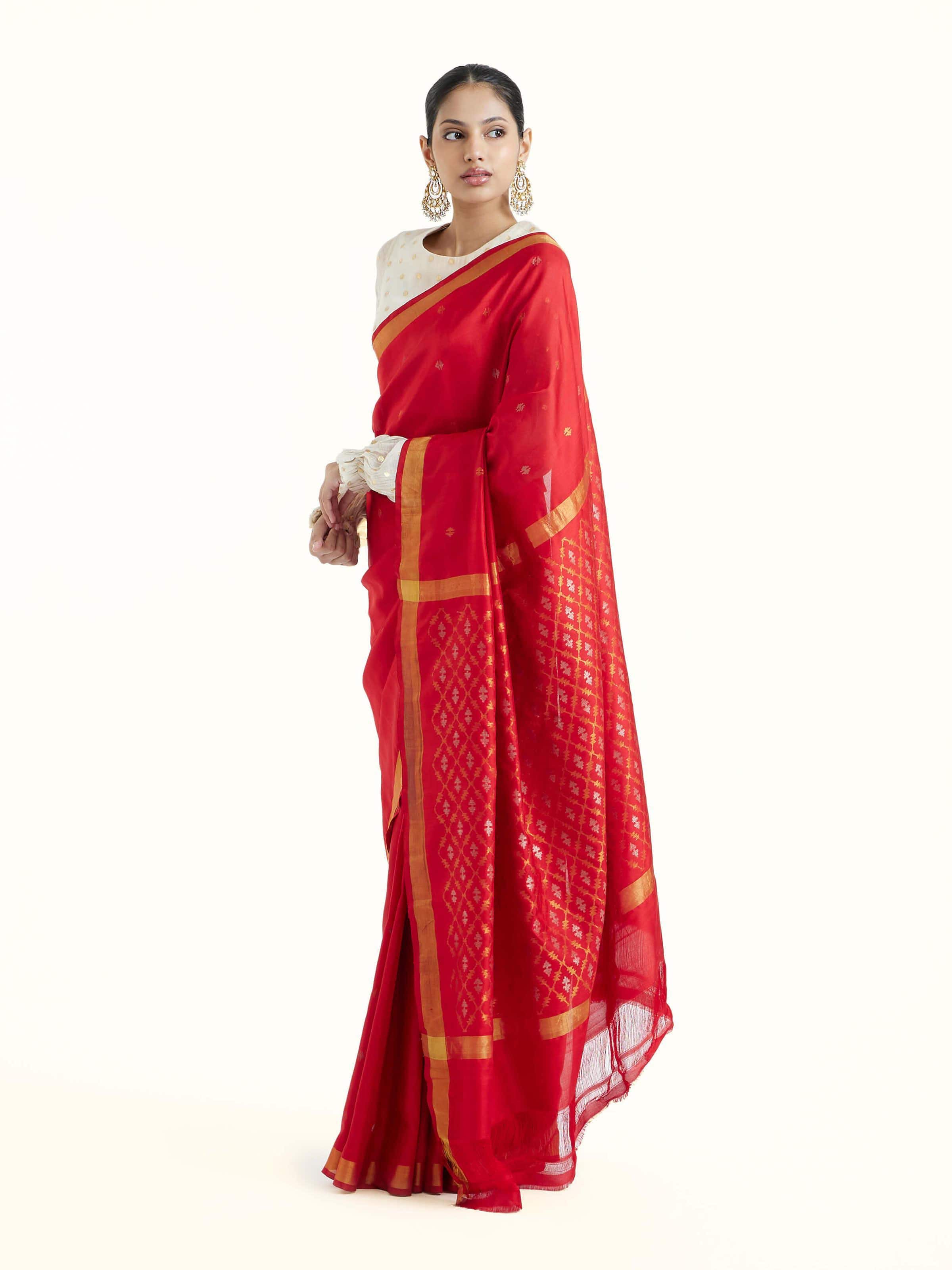 Red Mulberry Silk Uppada Jamdani Saree
