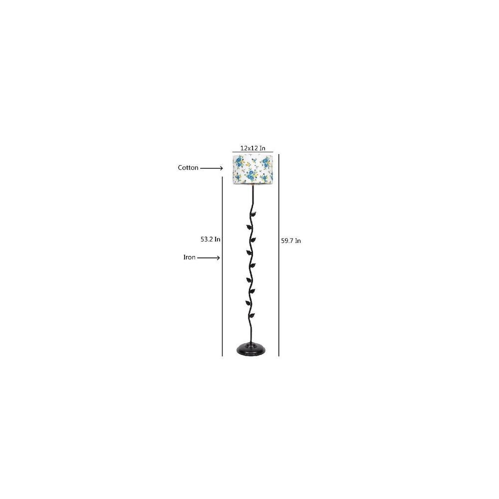 Cosette Multicolour Natural Fiber Floor Lamp with Black Iron Base