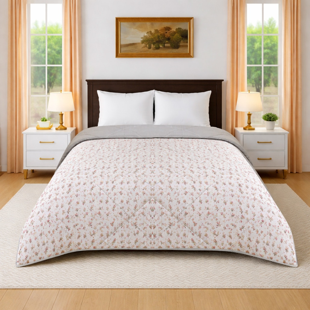 Sage Premium Cotton Comforter Floral Double Bed Reversible 350 Gsm Size 240 X 220 Cms - Threads