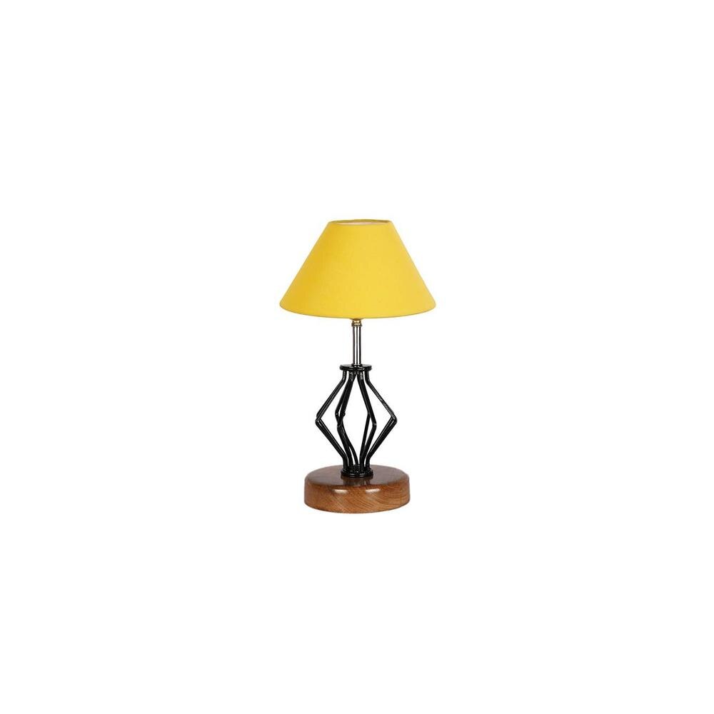 Miracle Yellow cotton Table lamp with Wood & Iron Base