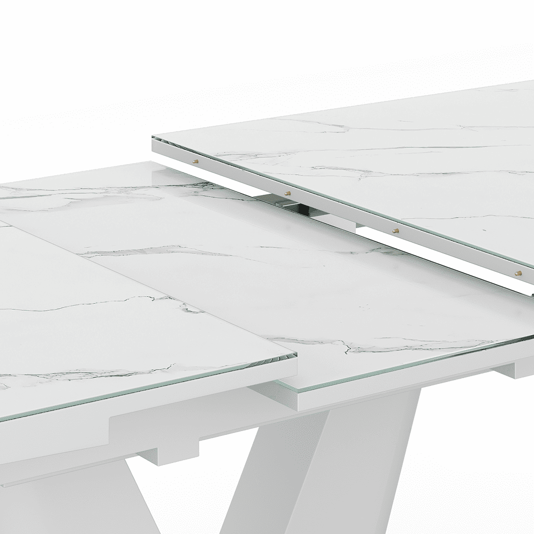 Caribu 6 To 8 Extendable Dining Table In White Marble Color With High Gloss Finish