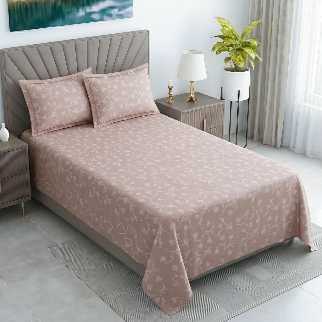 Vine Shade Floral Cotton 400 Tc Flat Single Bed Size Bedsheet With 2 Pillow Covers - Threads