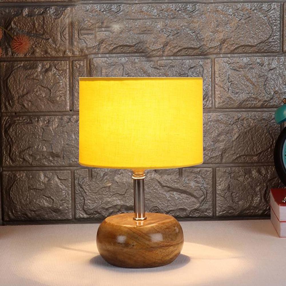 Kehlani Yellow cotton & solid wood table lamp - Devansh