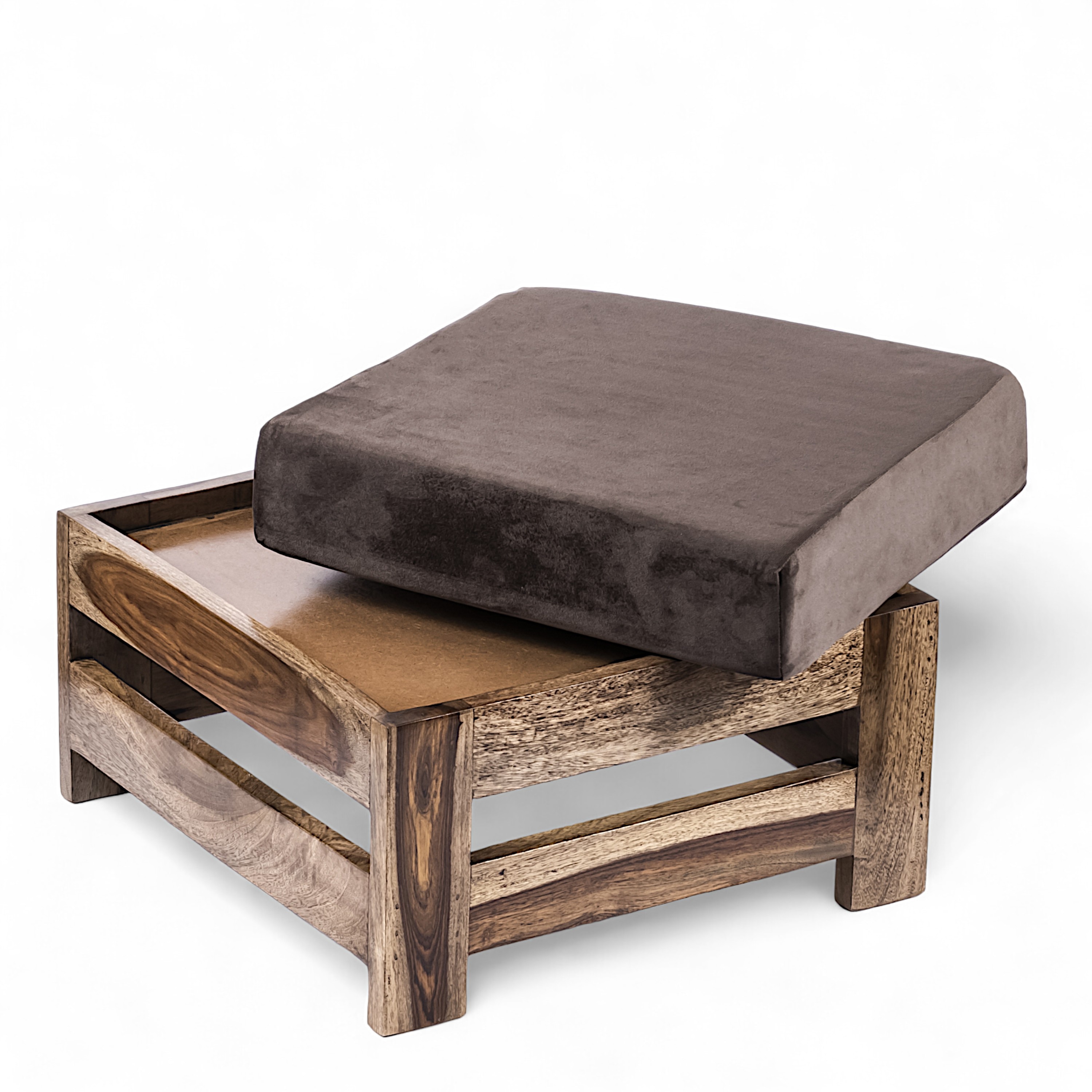 Amber Rosewood Foot Stool with Grey Velvet Cushion