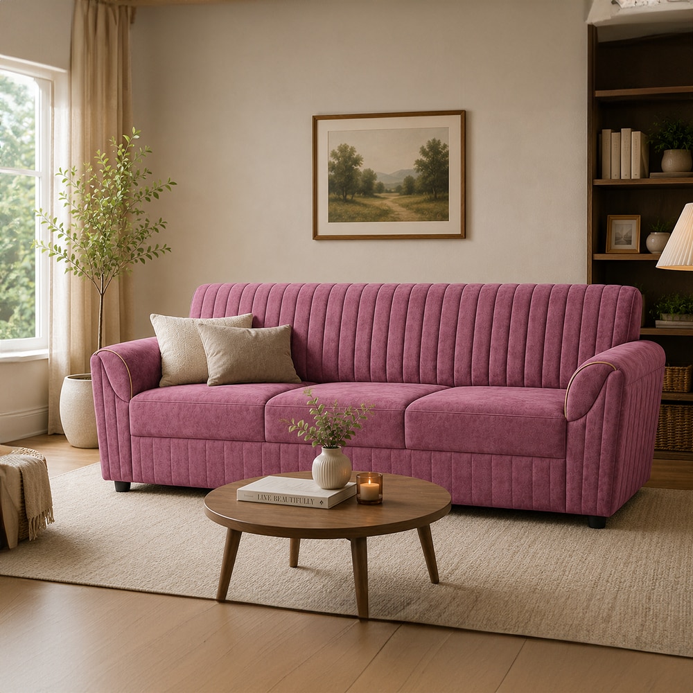 Nura 3 Seater Sofa In Fabric Pink Color - AIAN Enterprises