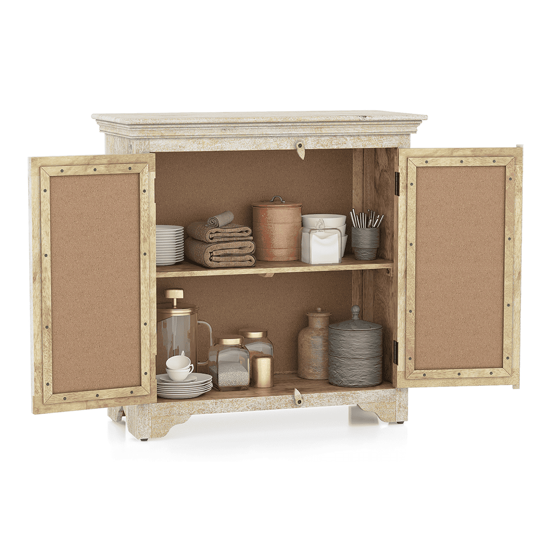 Anokhi Solid Wood Sideboard In Rustic White Finish