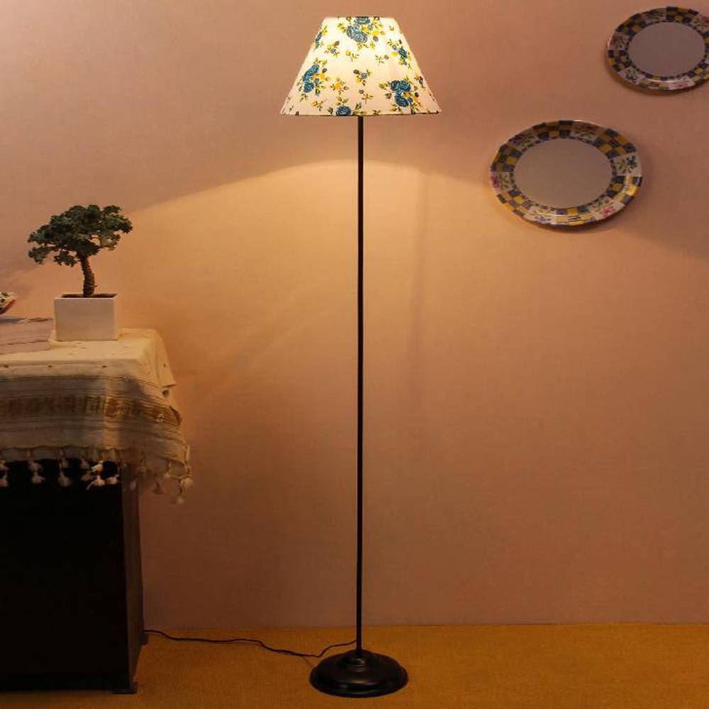 Mayah Multicolour Fabric Floor Lamp with Black Iron Base - Devansh