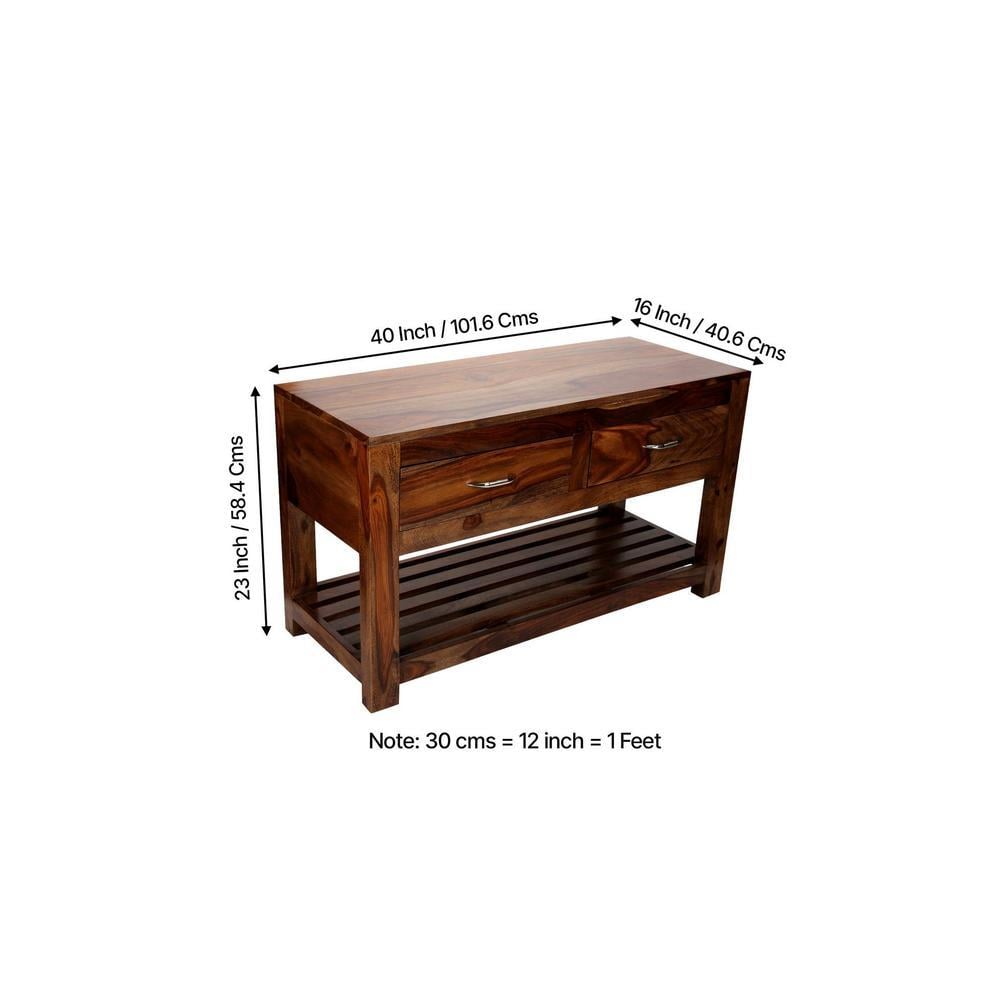 Elder Sheesham Wood Console Table in Teak Finish