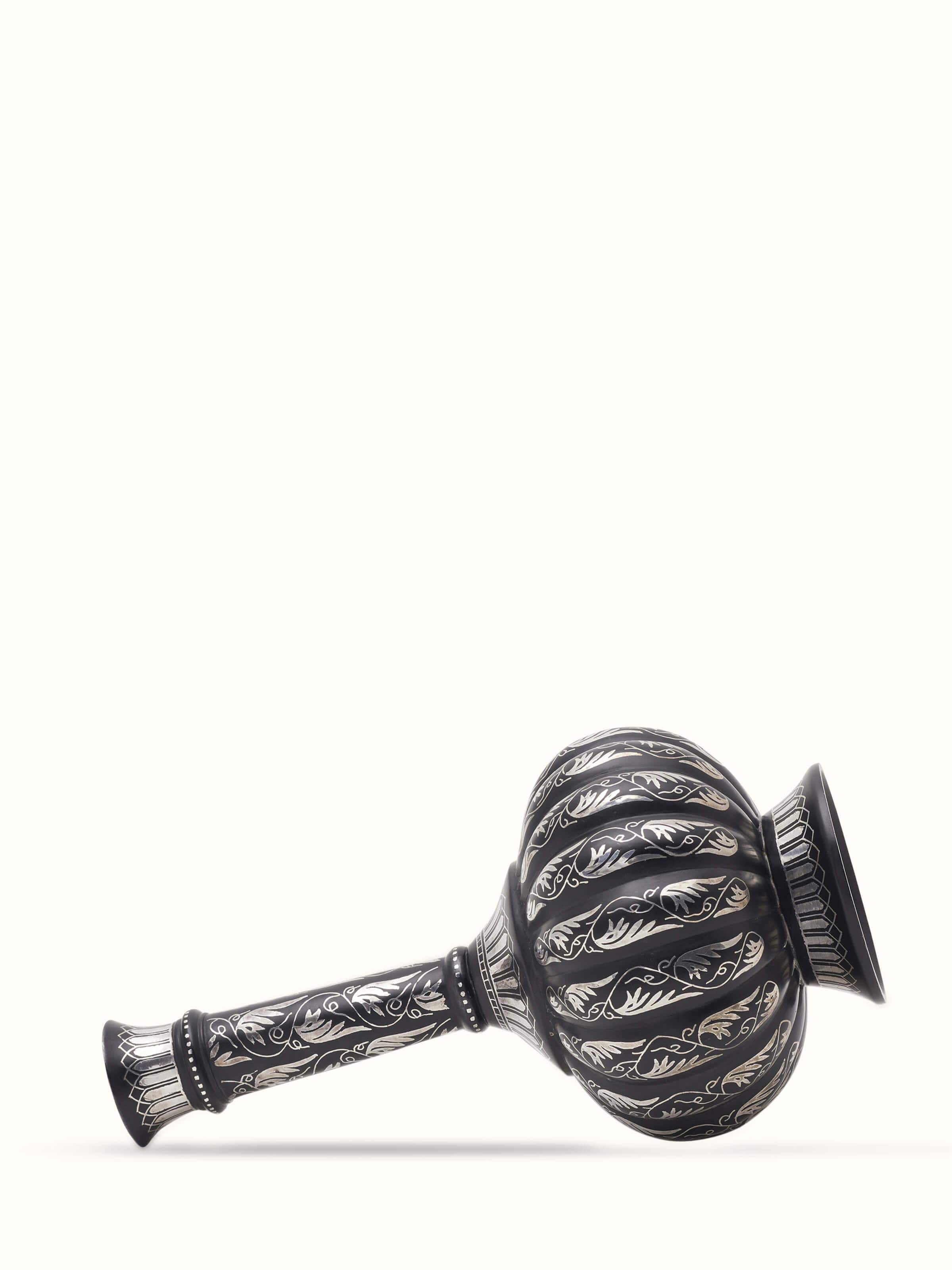 Overhead view of Bidri Zinc & Silver Small Vase by Swadesh showing the intricate design and artistic combination of zinc and silver.