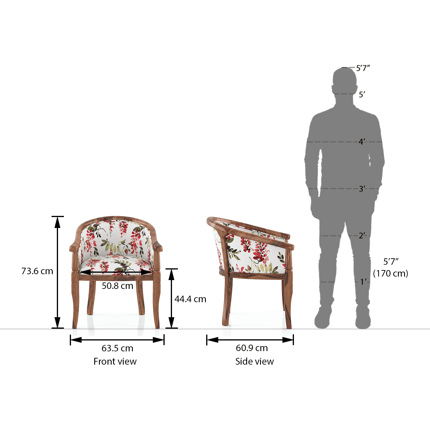 Florence Armchair in Carmine Cassia Colour and Teak Finish