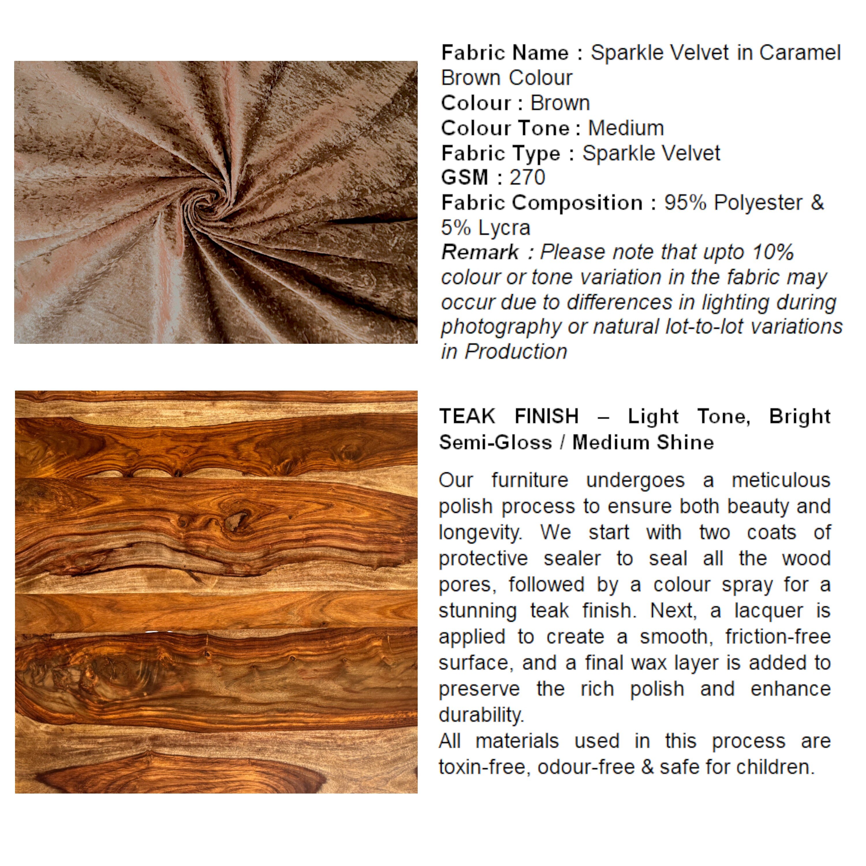 Blane Sheesham Wood 4 Seater Coffee Table Set In Teak Finish Brown Sparkle Velvet Cushion