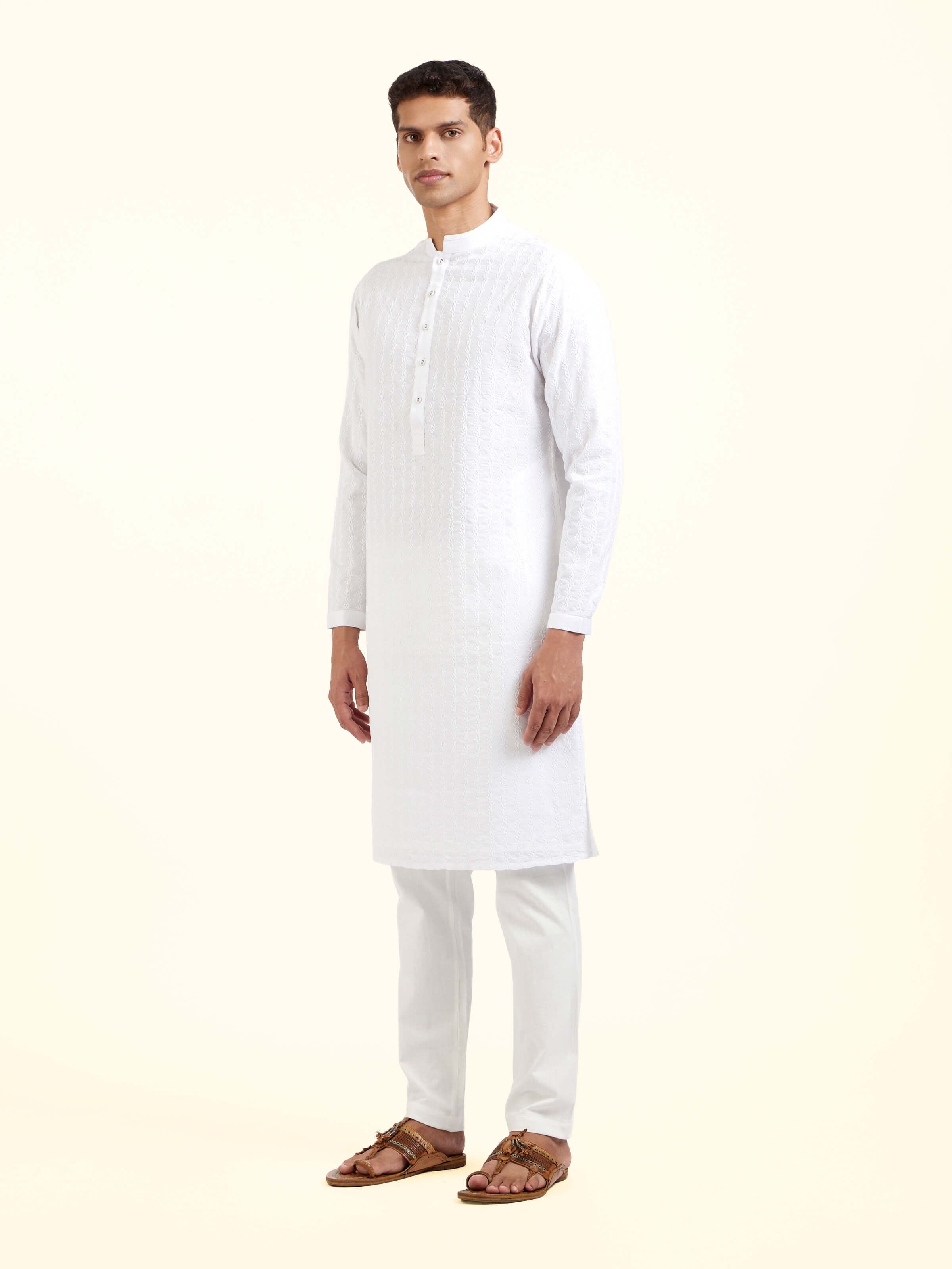 White Cotton Chikankari Long Kurta