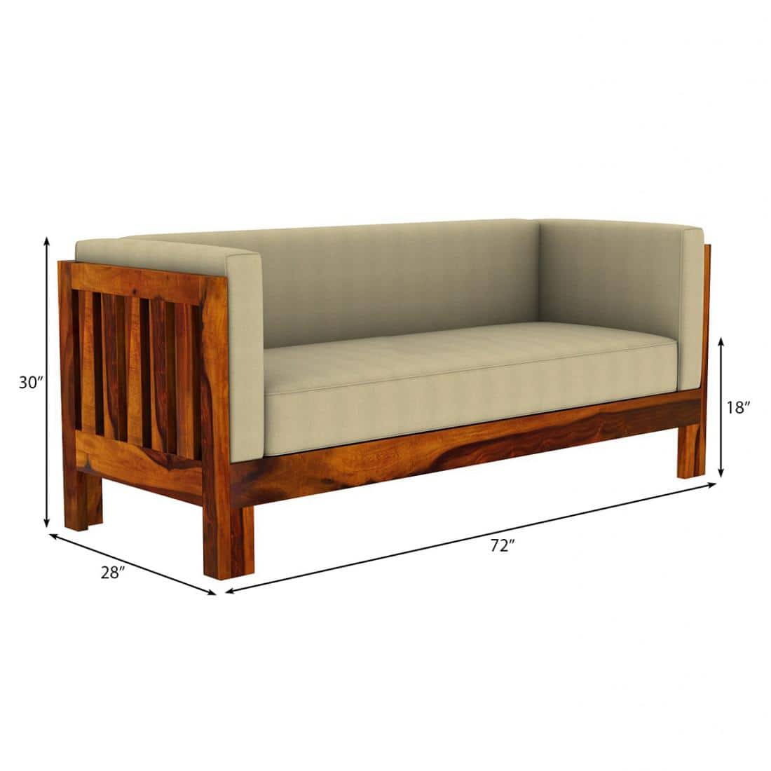Prashiv 3 Seater Wooden Sofa (Creame Colour, Honey Finish)