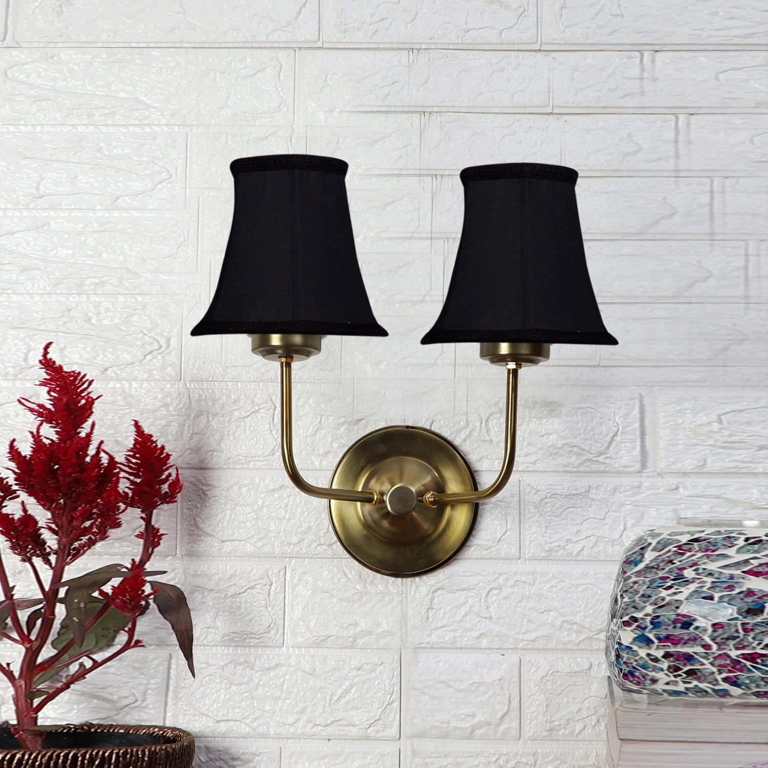 Devansh Dual Gold Metal  Wallmounted Lamp With Cotton Gold Metal  Shade