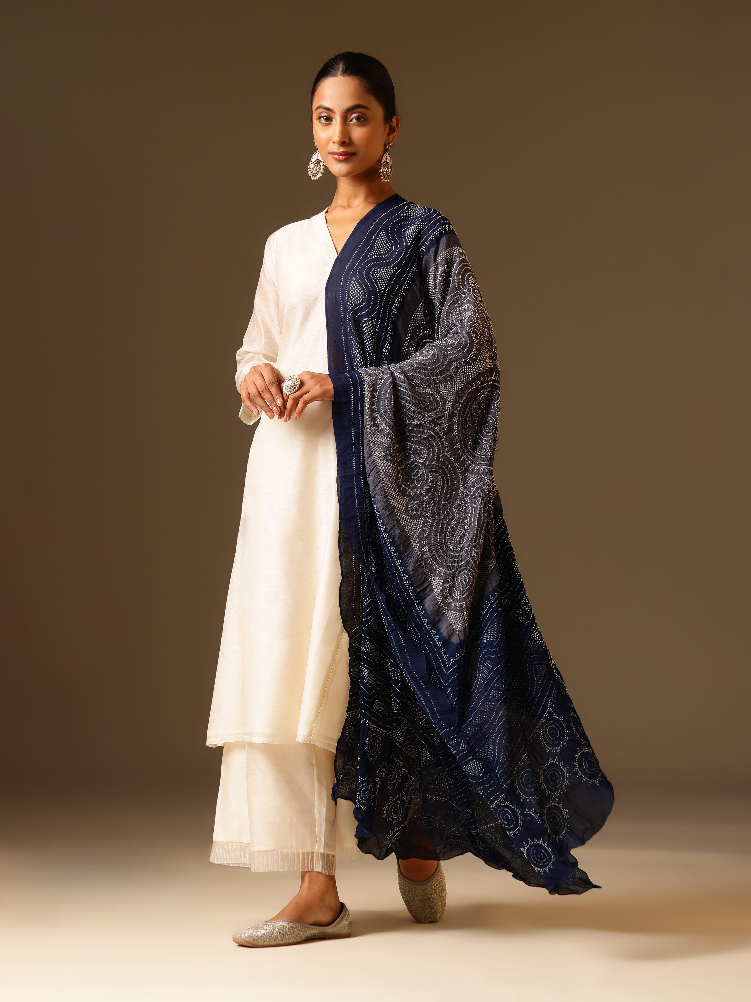 Blue Georgette Bandhani Tie & Dye Dupatta