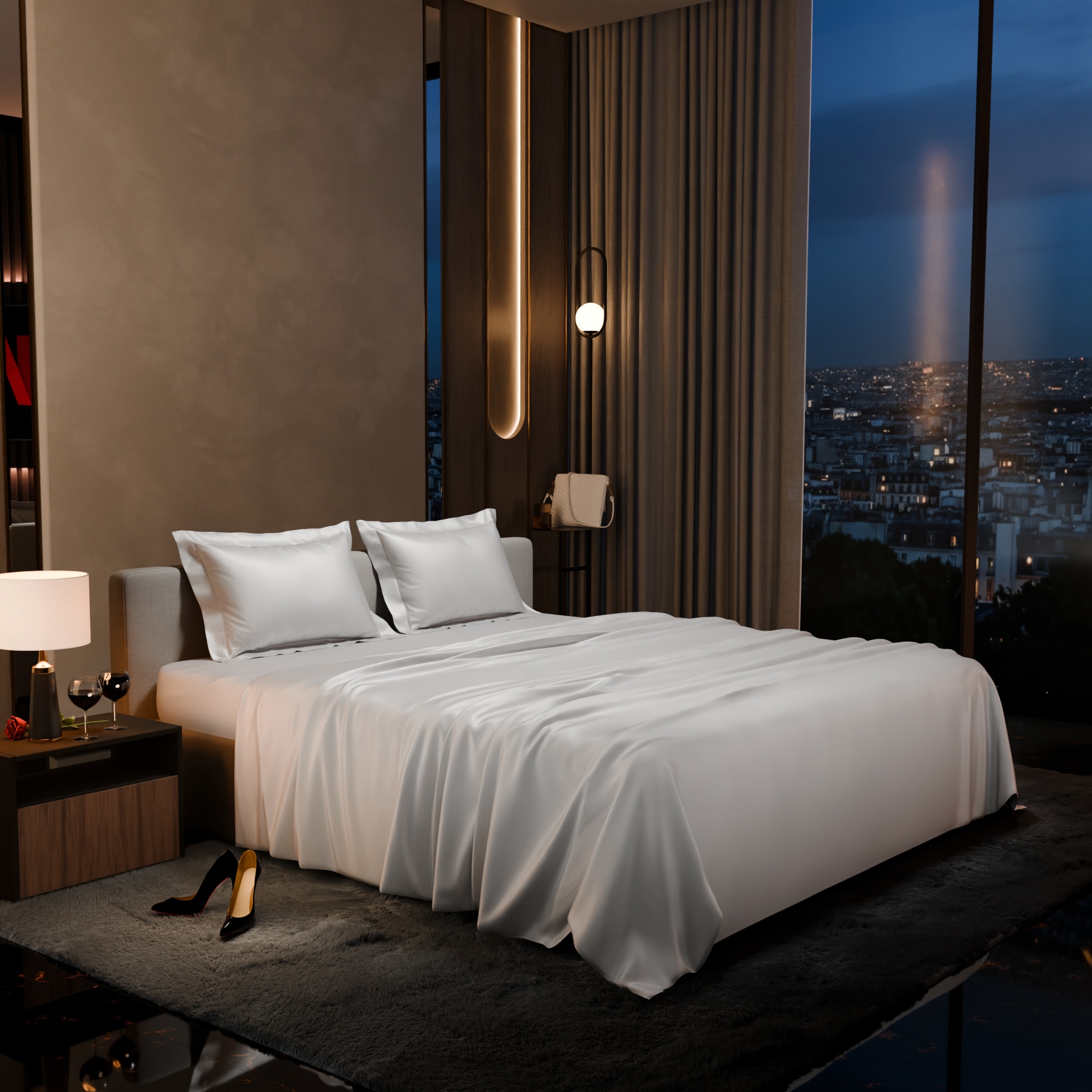 Stoa Paris 300 TC Satin Bedsheet Double Bed with Pillow Covers in Vanilla White - Stoa Paris