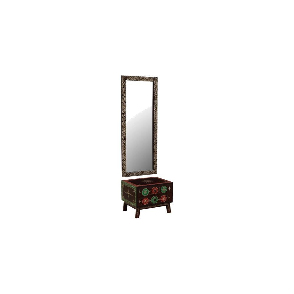 Hand-Painted Solid Wood Dresser in Multicolour with Mirror