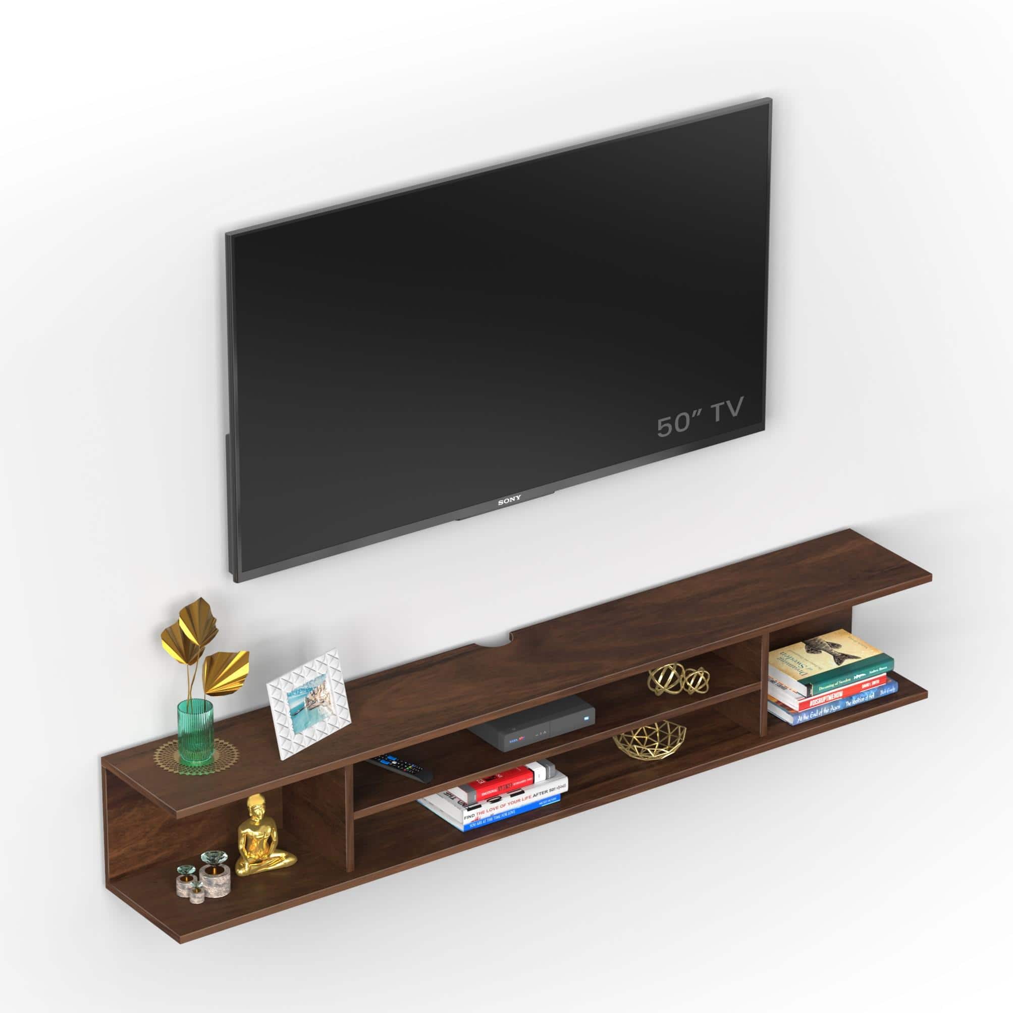 Sanque Large Engineering Wood Wall Mount Tv Entertainment In Brown Maple Finish