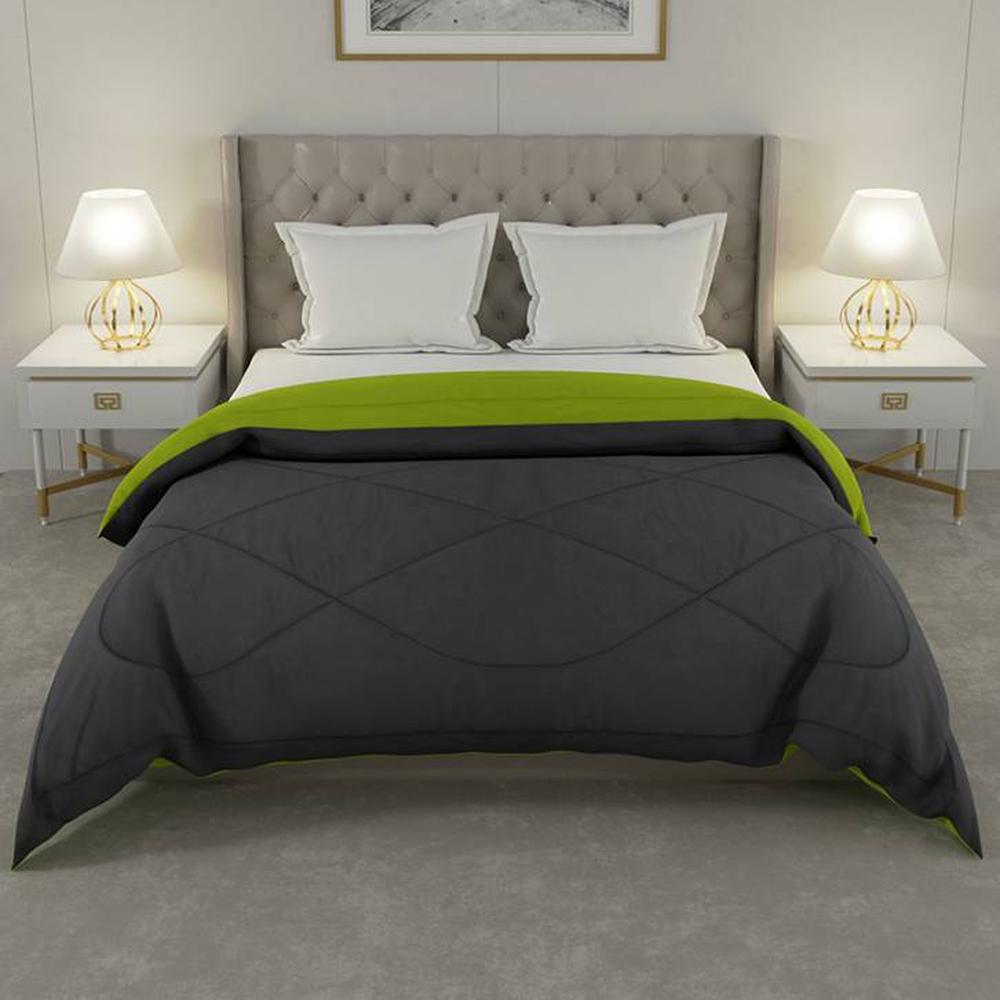 Falguni 
Dark Grey - Lemon Green Solid 250 Gsm Microfiber Single Bed Comforter