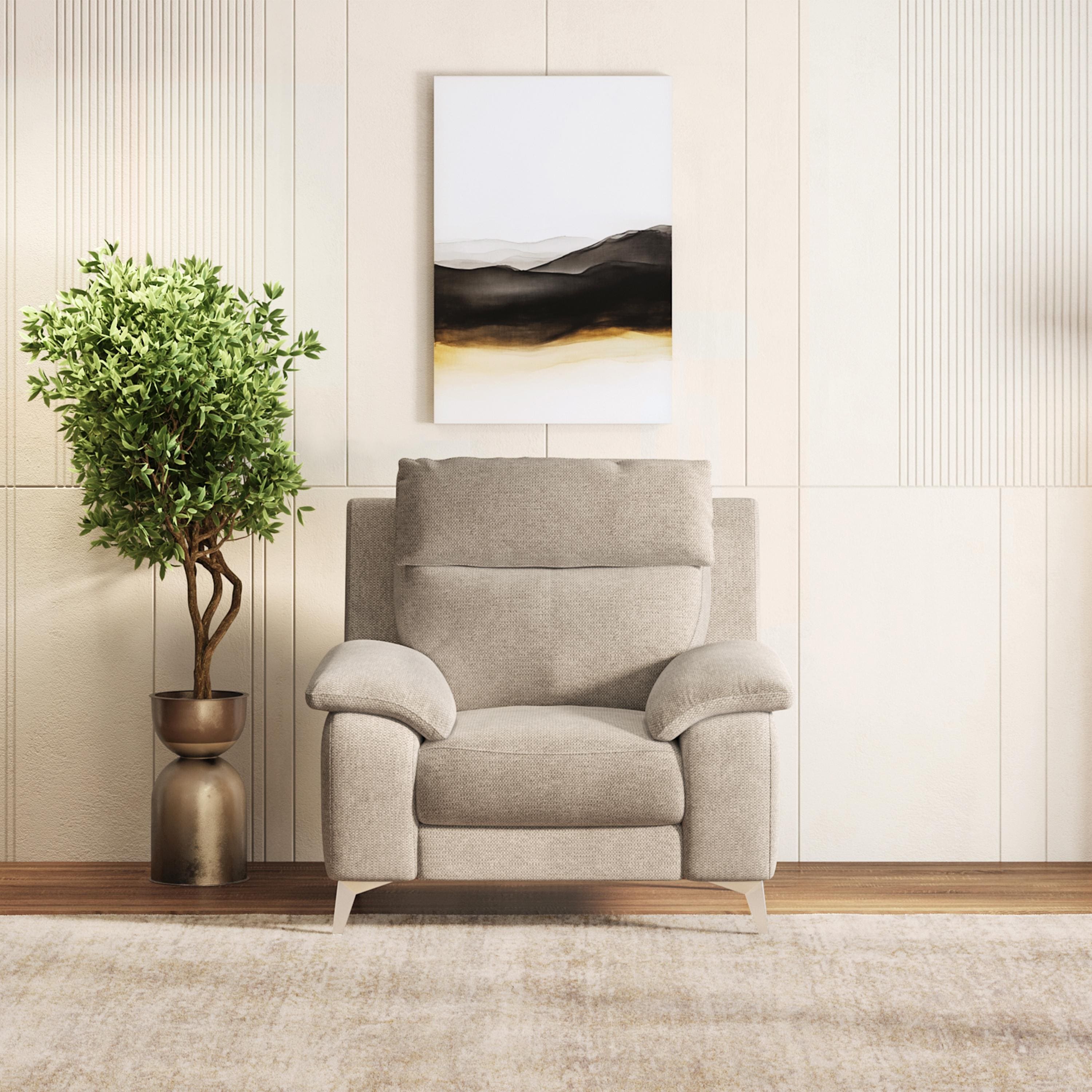 Emila 1 Seater Fabric Sofa In Fossil Weave Colour