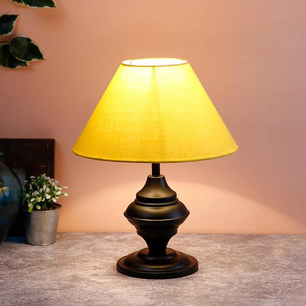 Deandre Yellow Fabric Shade Table Lamp with Black Iron Base
