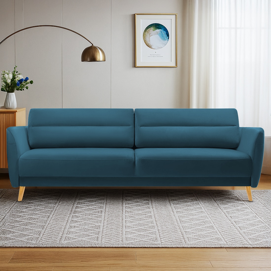 Rockson Fabric Sofa (Teal Blue) - Home Lifestylez