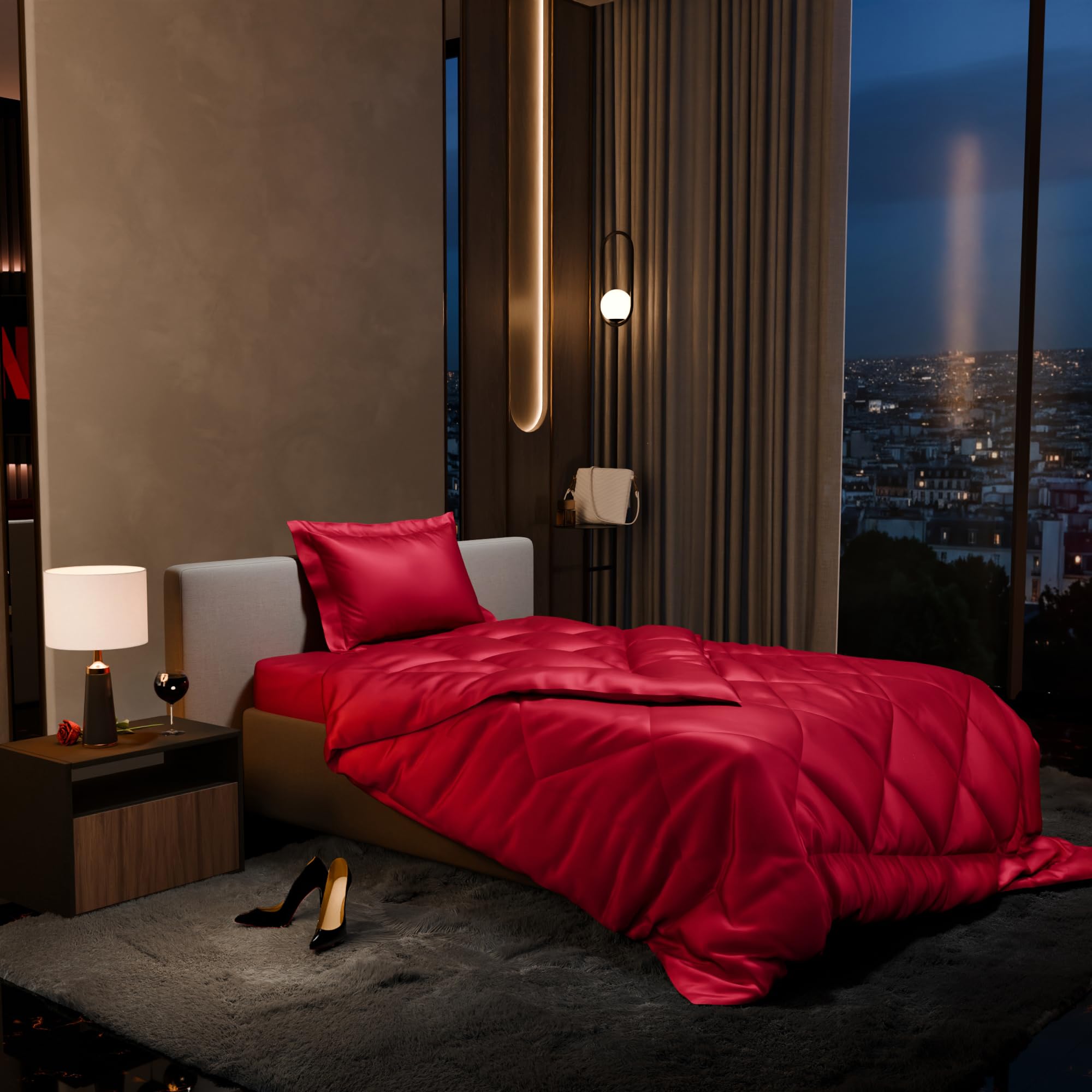 Stoa Paris Comforter for Single Bed, 300TC Satin Comforters in Flirty Red - Stoa Paris