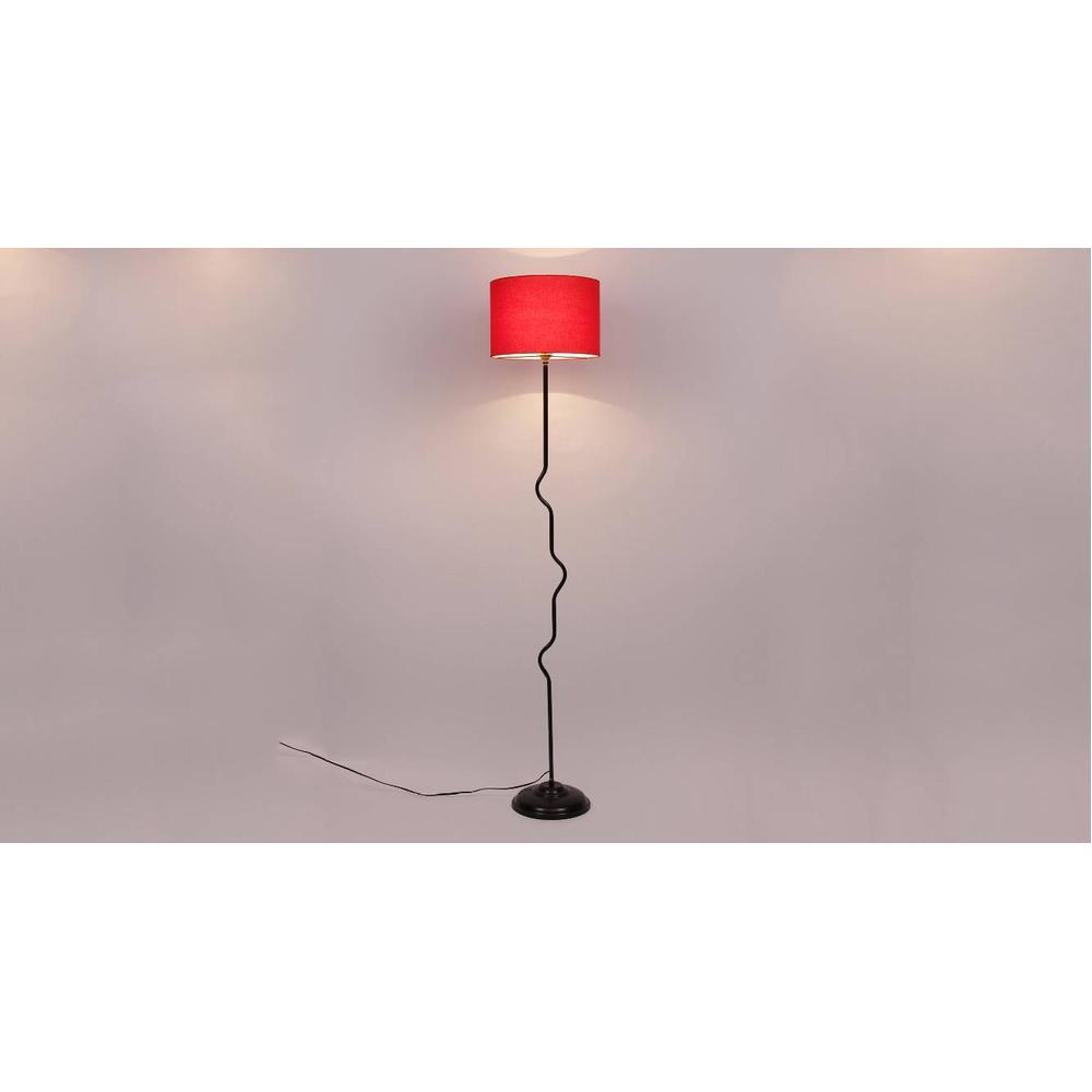 Leila Red Fabric Floor Lamp with Black Iron Base