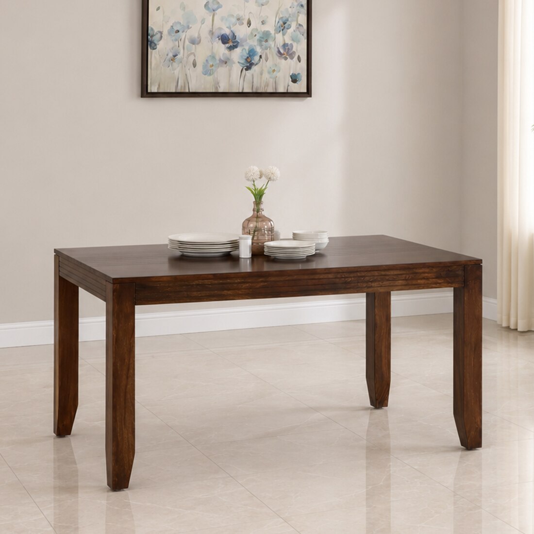 Bryce Solid Wood 6 Seater Dining Table in Provincial Teak Finish - Jyoti Impex